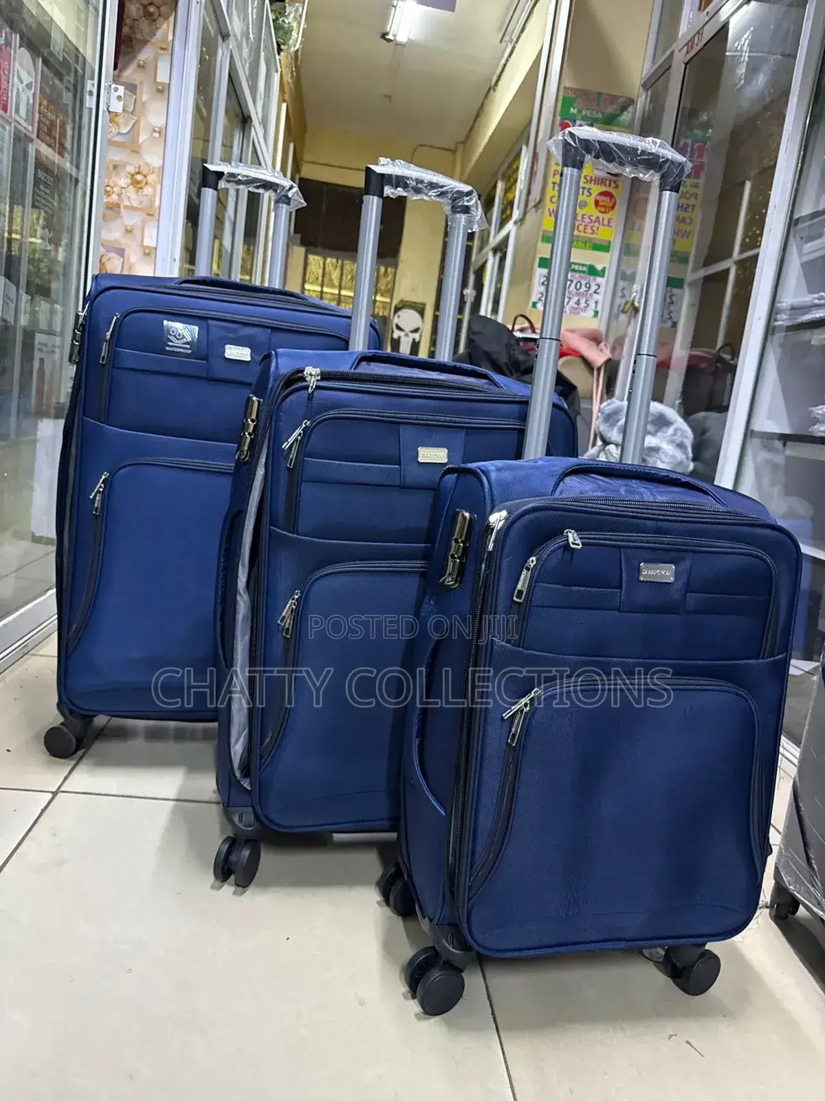 Navy Blue 3 in 1 Waterproof Fabric Premium Quality Suitcases