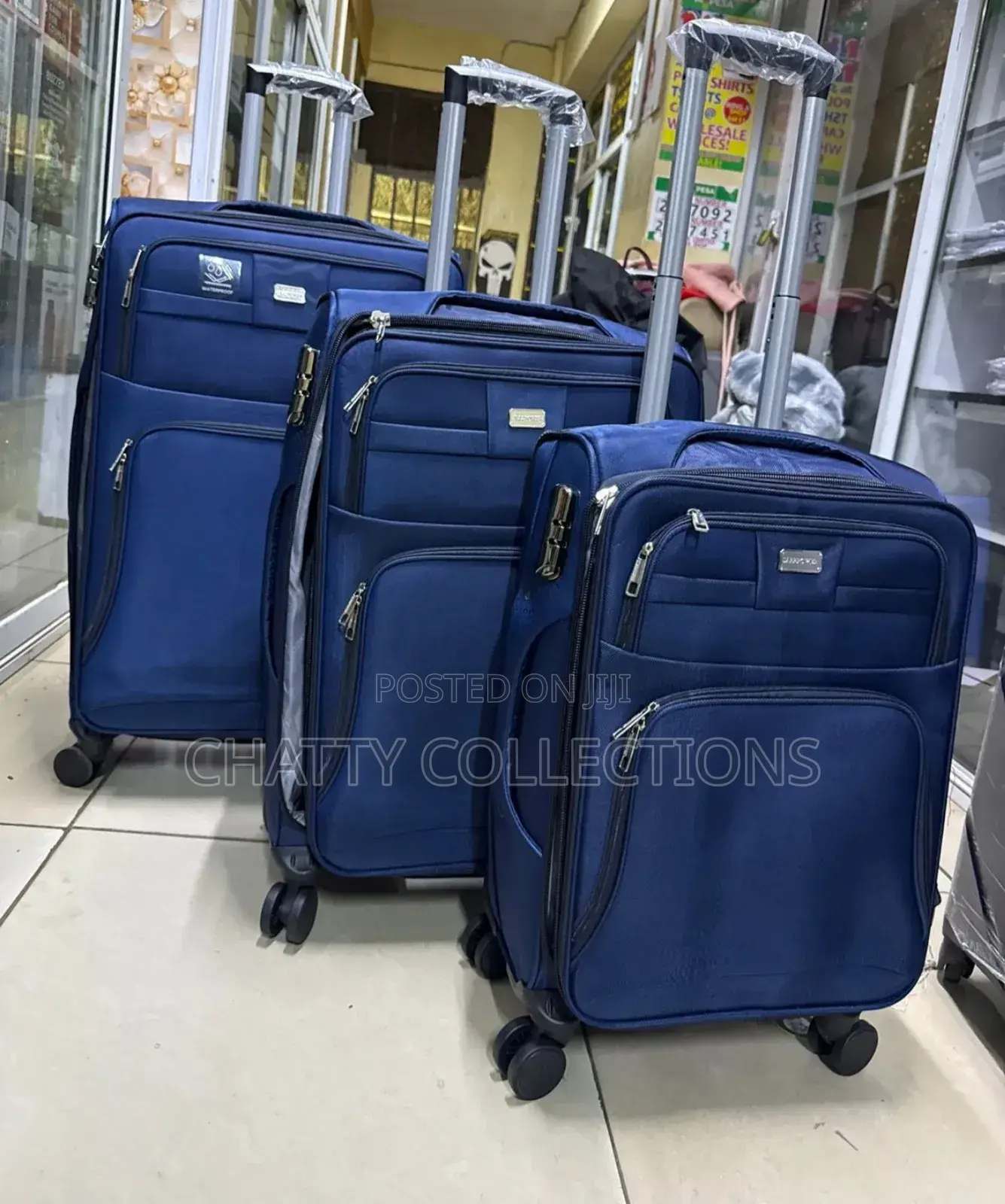 Navy Blue 3 in 1 Waterproof Fabric Premium Quality Suitcases