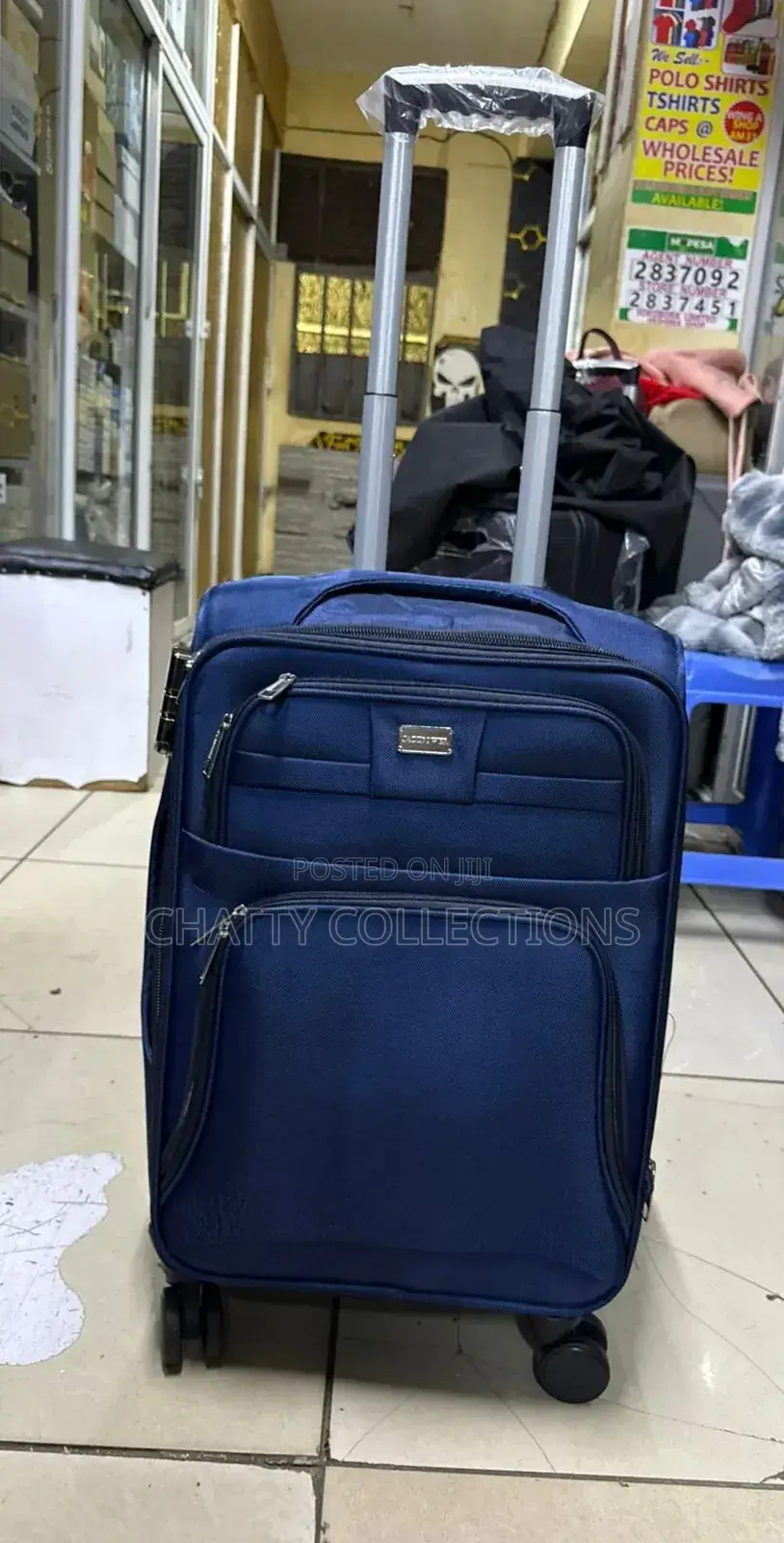 Navy Blue Small Fabric Suitcase