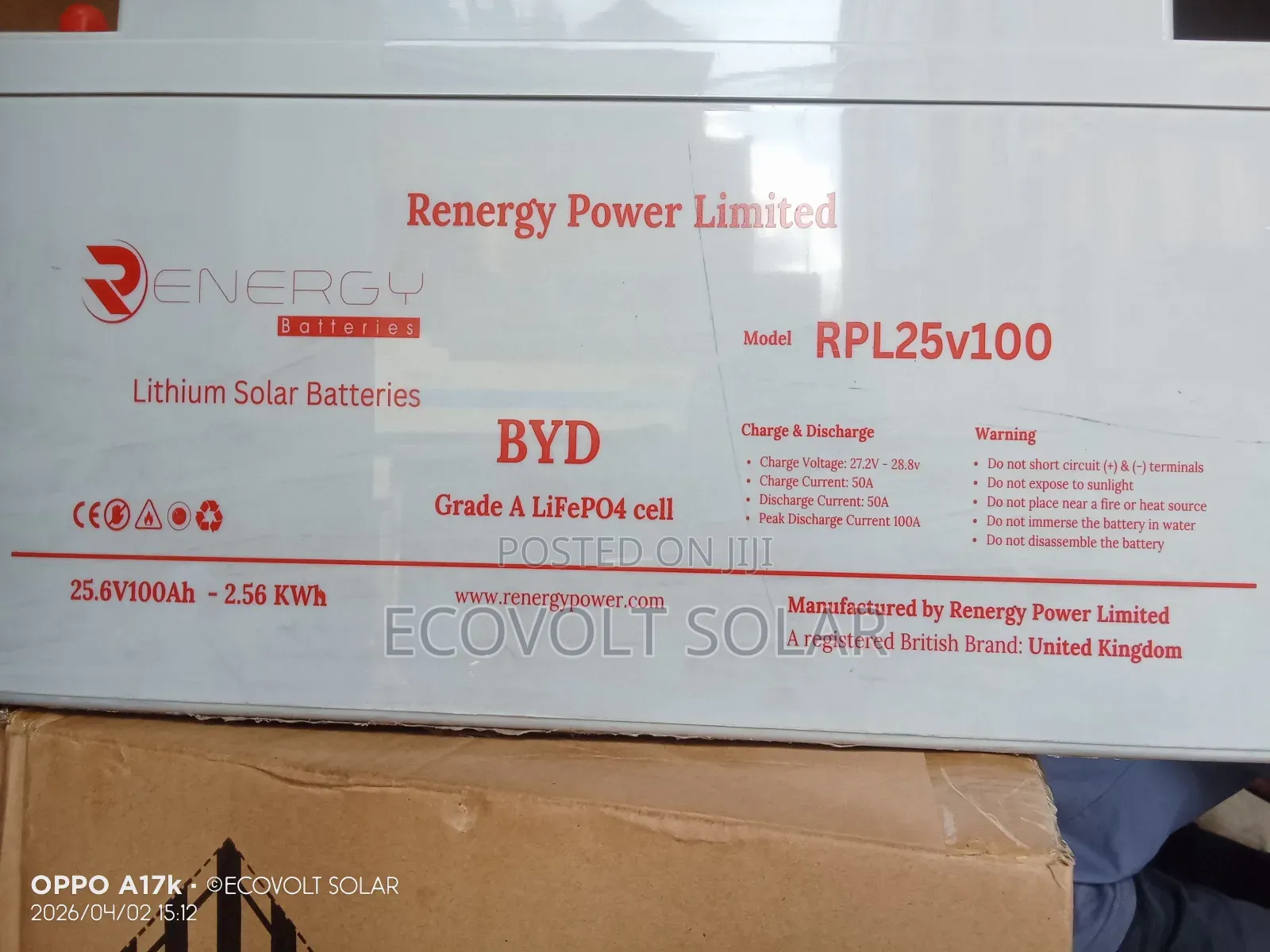25.6v 2.56kwh 100ah Renergy Lithium Battery