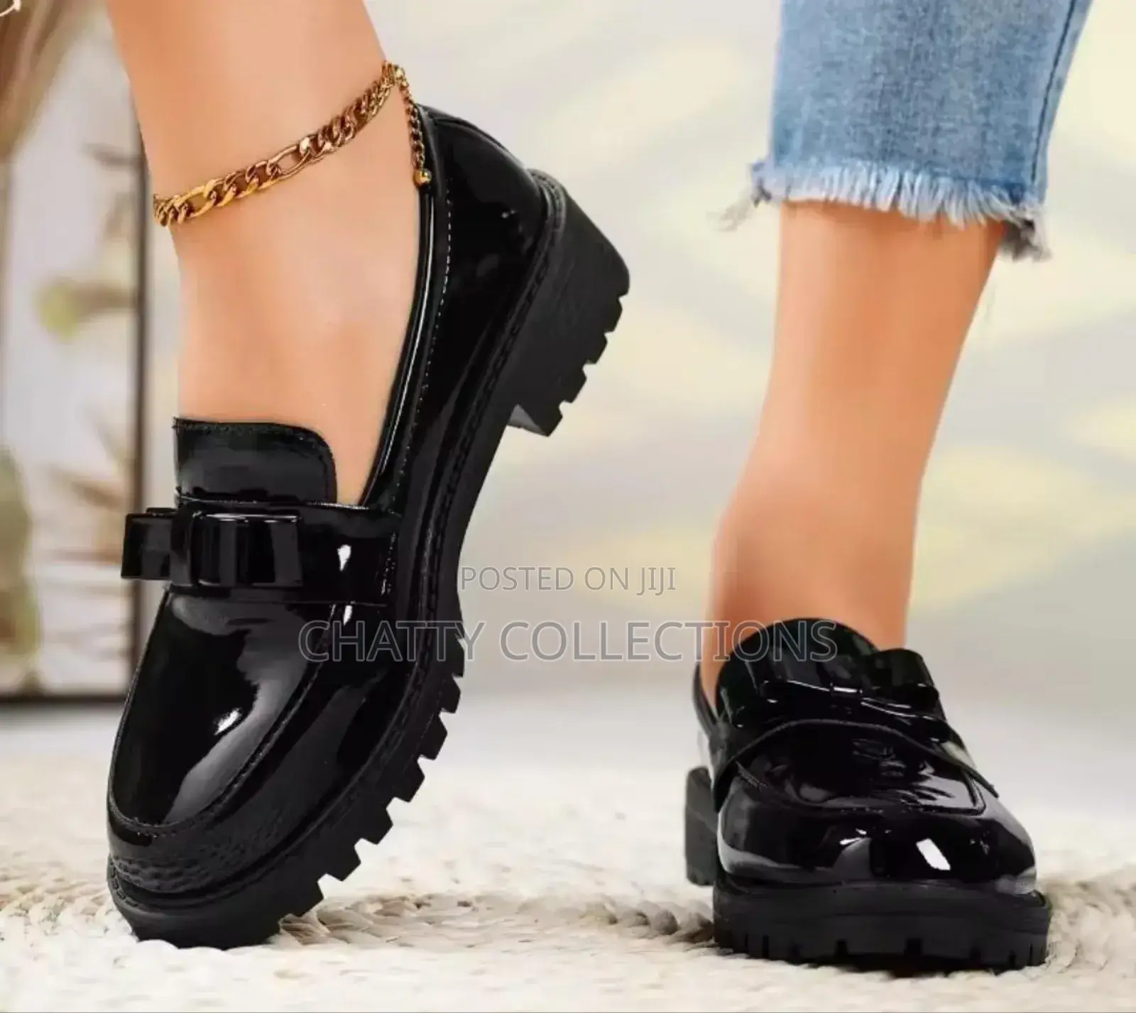 Black Ladies Wet Look Wipe and Go Bow Brogues Size 36 to 43