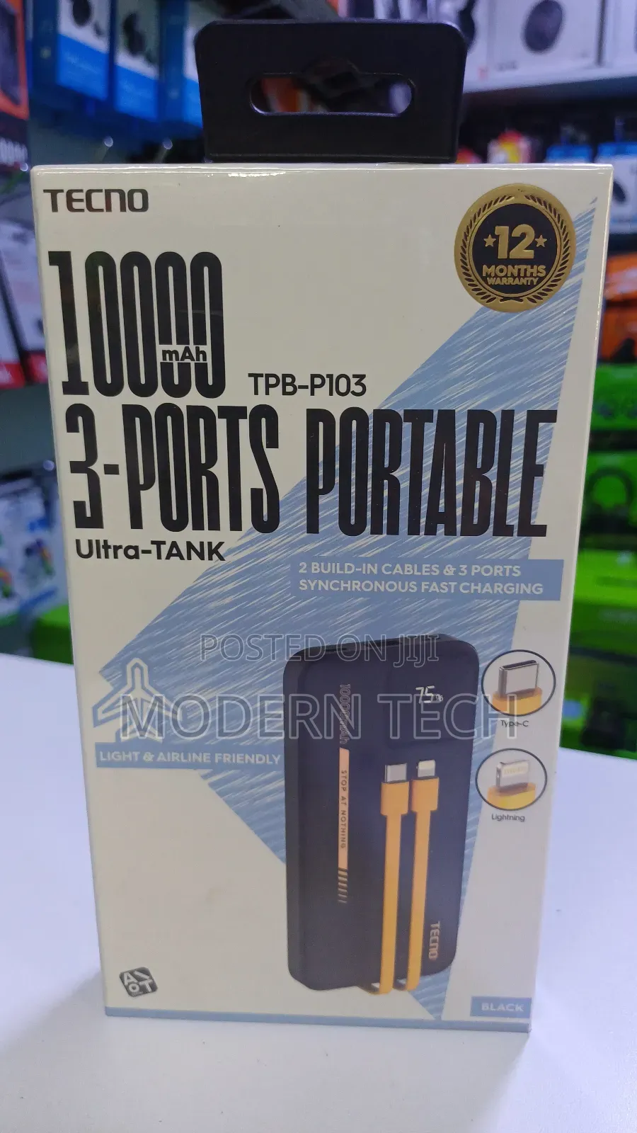 Tecno TPB-P103 Compact Fast Charging Power Bank 10000mah