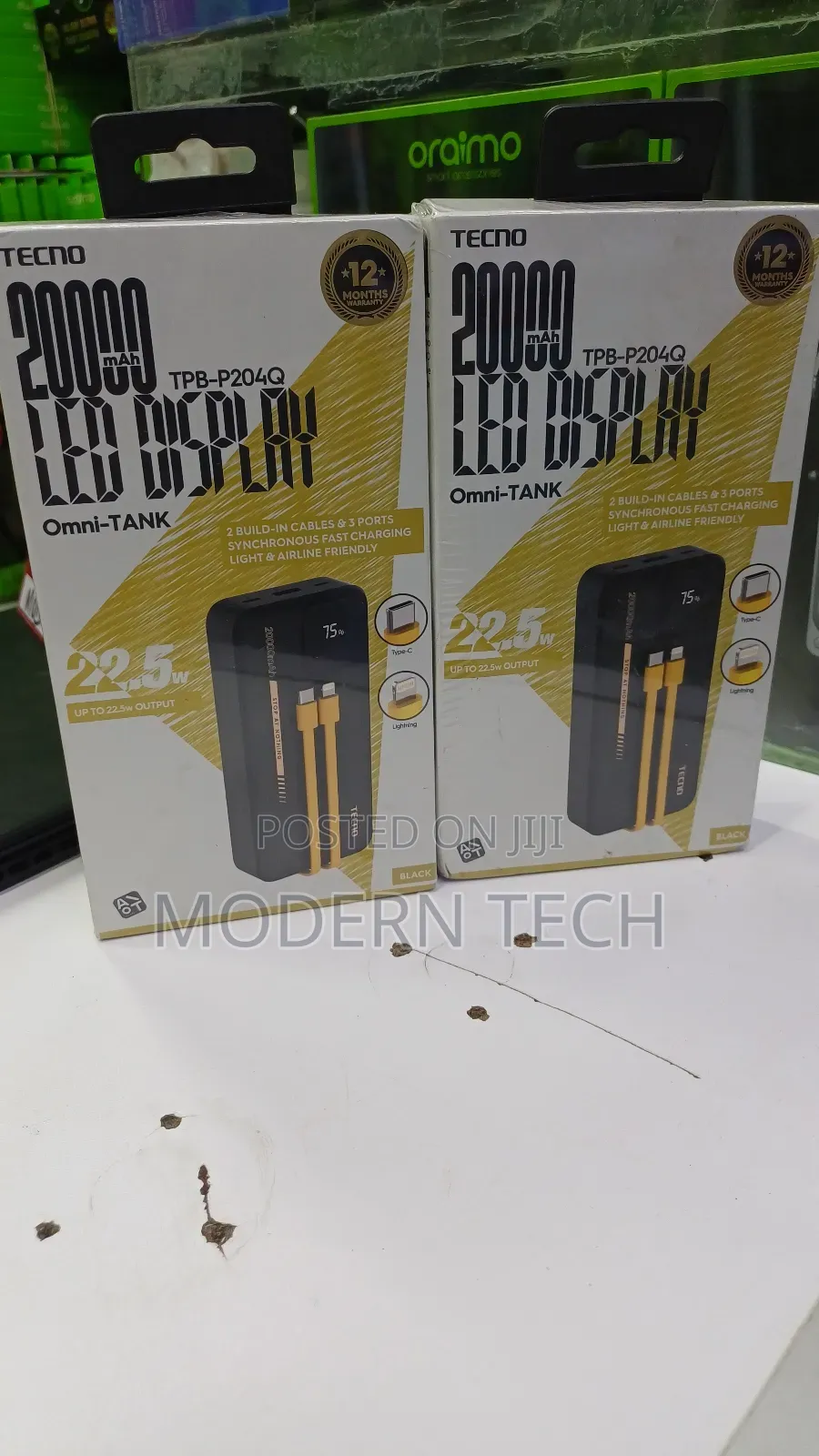 Tecno 20000mah Portable Charger – Dual Output Fast Charging