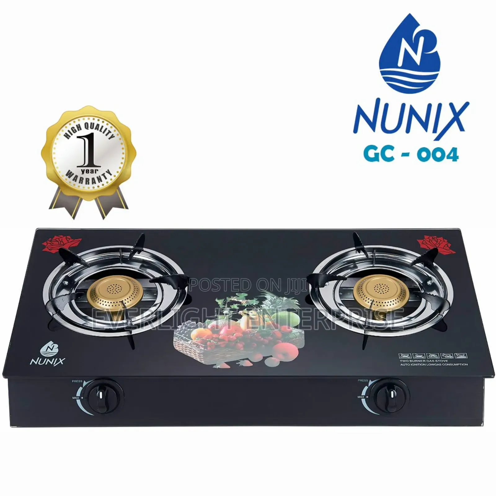 Nunix 2 Burner Glass Stove Gc-004