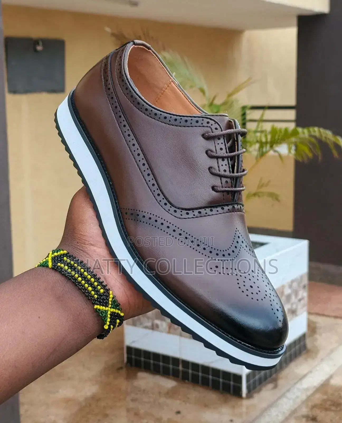 Coffee Brown Men John Foster Leather Shoes With Rubber Sole