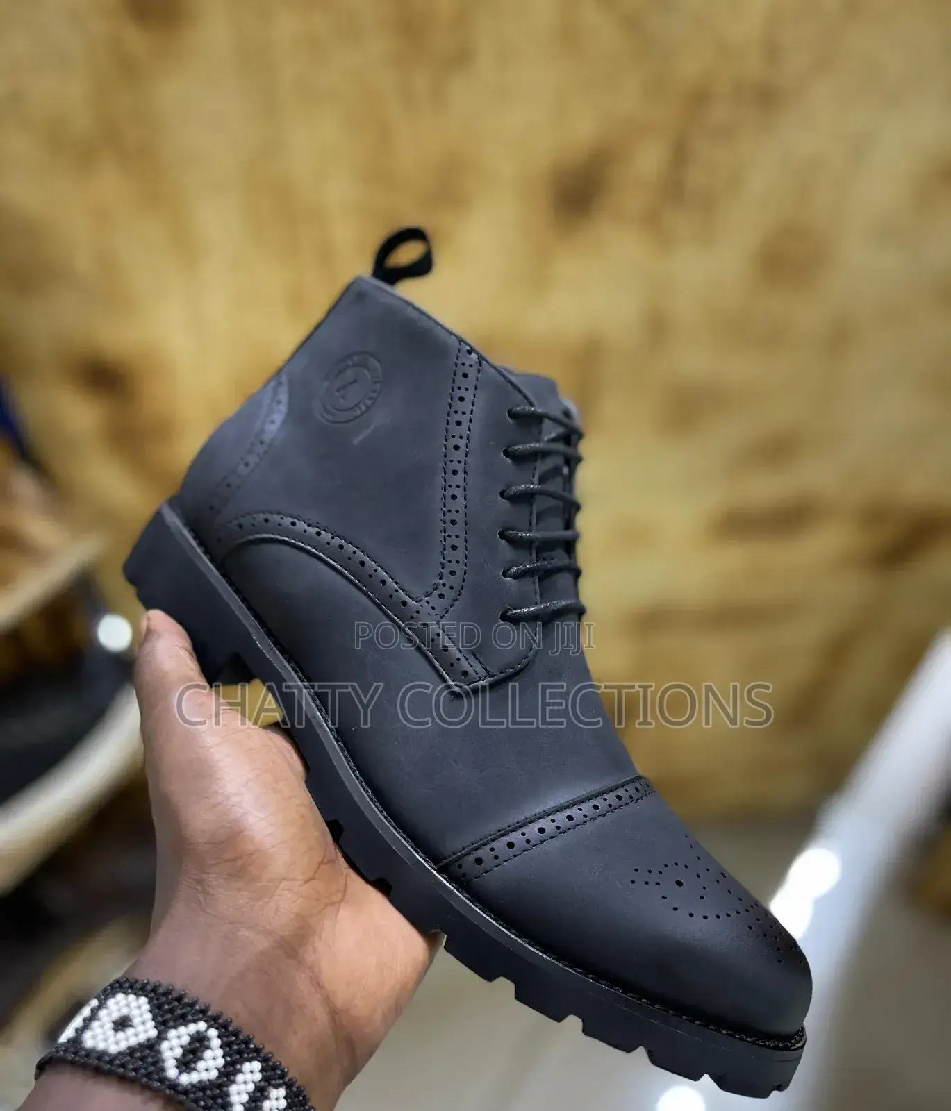 Black Leather Men Timberland Boots With Rubber Sole