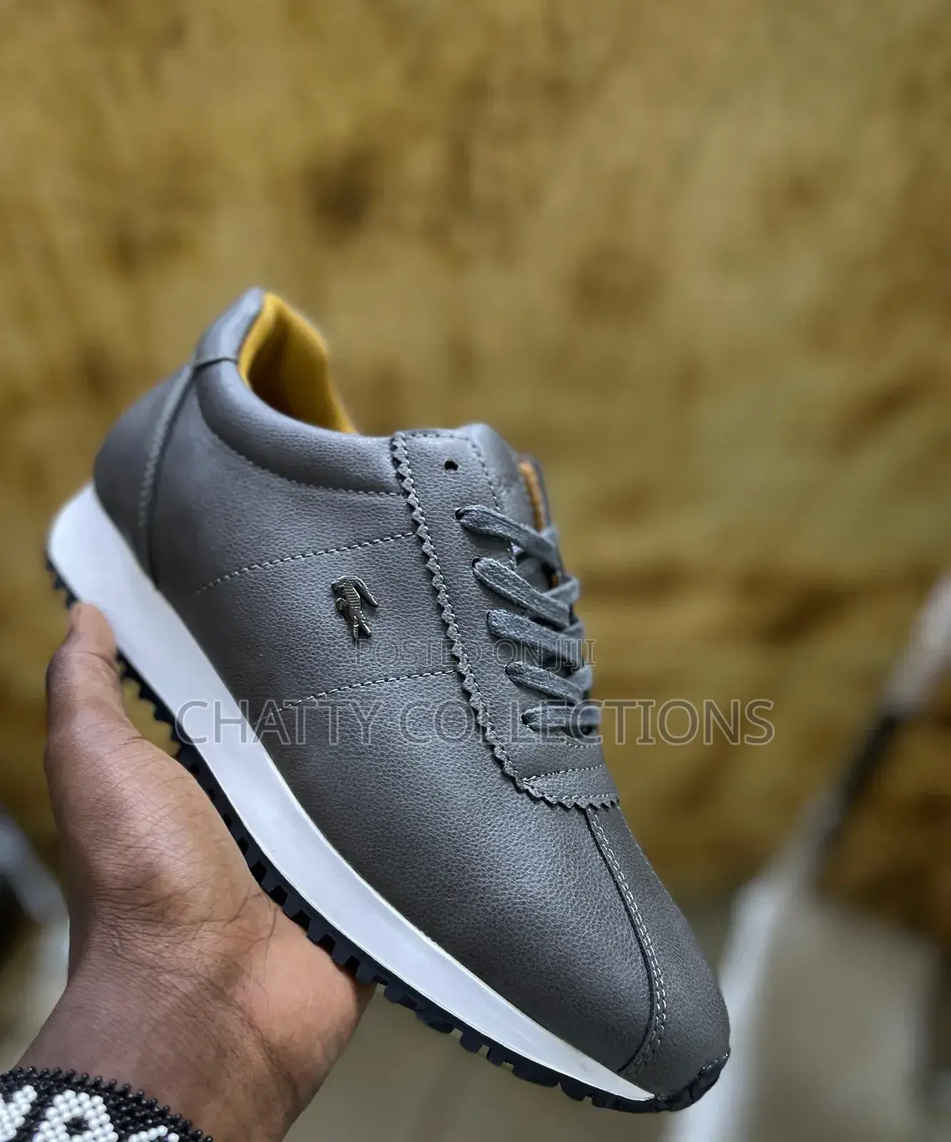 Gray Lacoste Men Casual Leather Shoes With Rubber Sole
