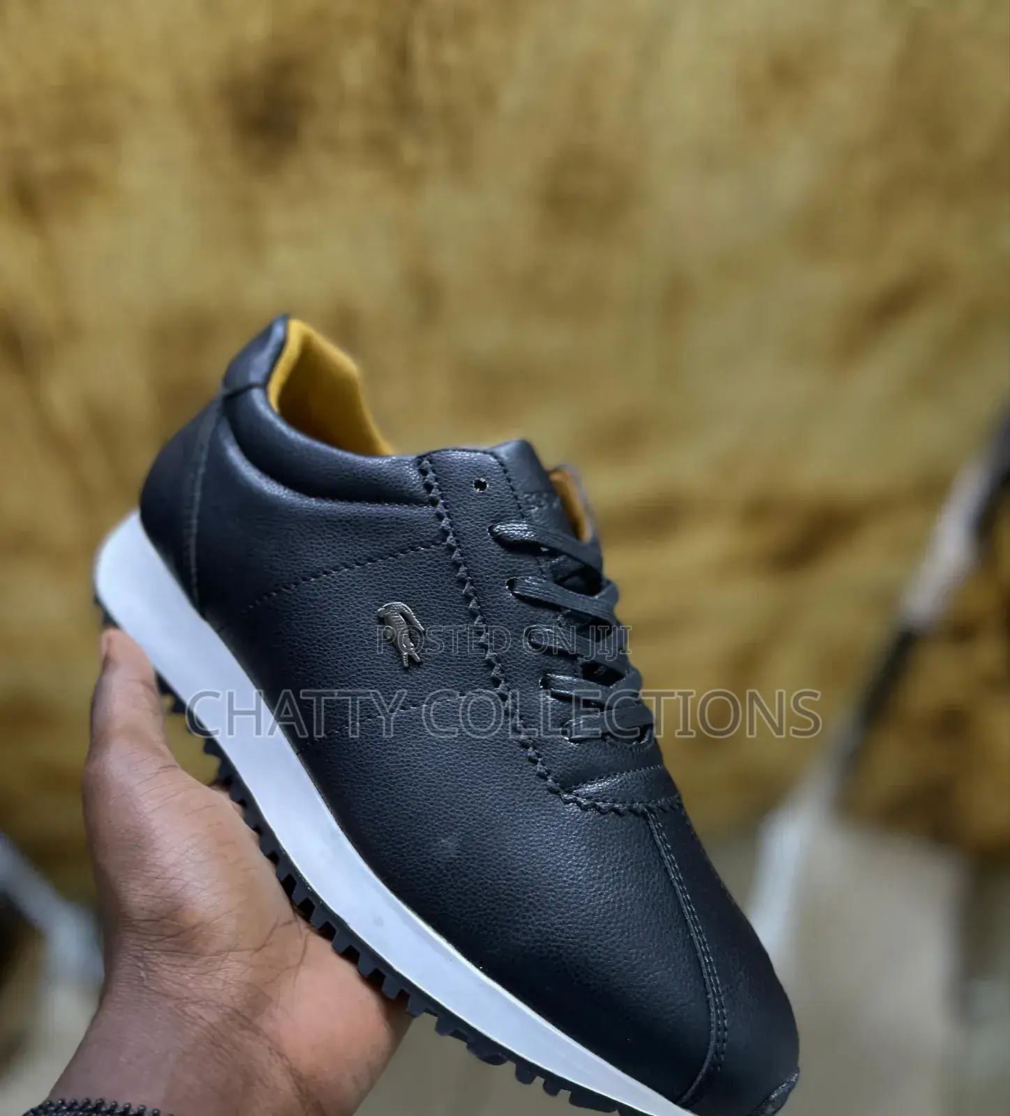 Black Lacoste Men Casual Leather Shoes With Rubber Sole