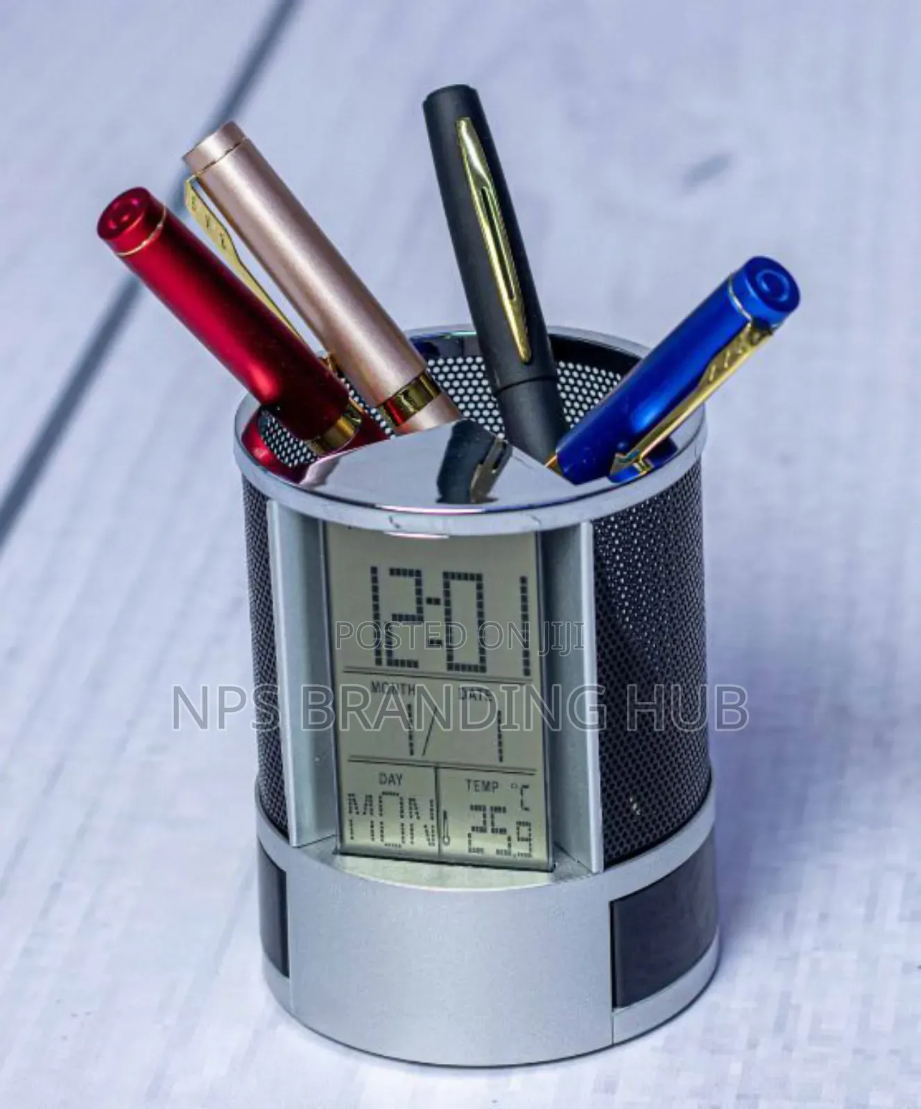 Mesh Desk Organiser With Time , Temperature Alarm Display