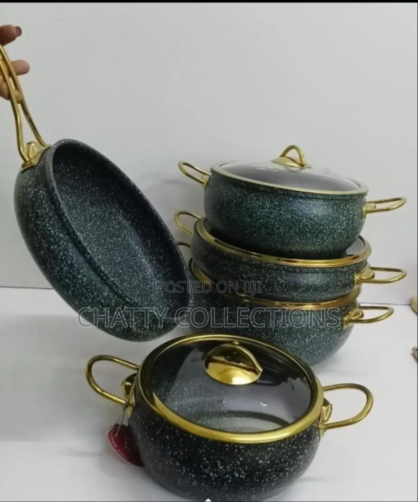 Green 9 Pieces Granite Coating Kitchen Cookware Nonstick Set