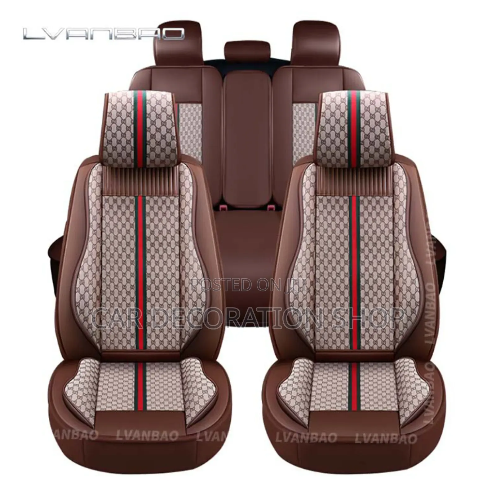 Brown Baije Gucci Designed 5 Seater Seat Covers For Front Rear Seats