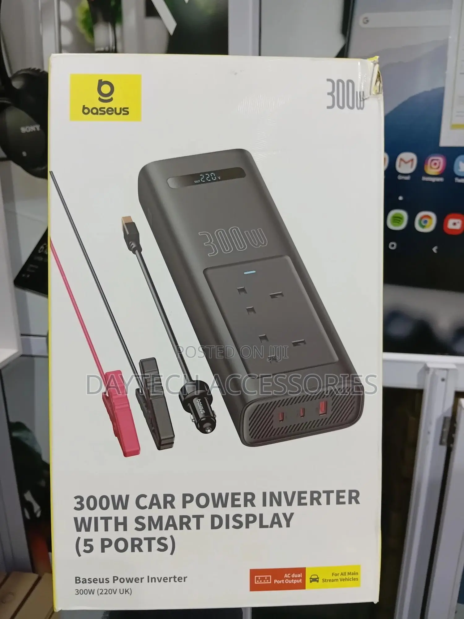 Baseus 300w Car Power Inverter, 12v-24v Dc to 200v-240v Ac Car Adapter