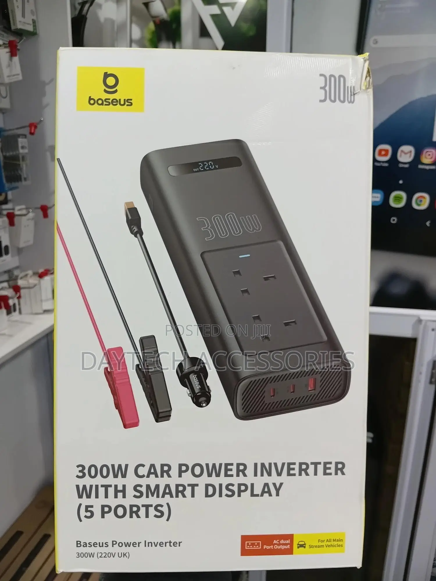 Baseus 300w Car Power Inverter, 12v-24v Dc to 200v-240v Ac Car Adapter