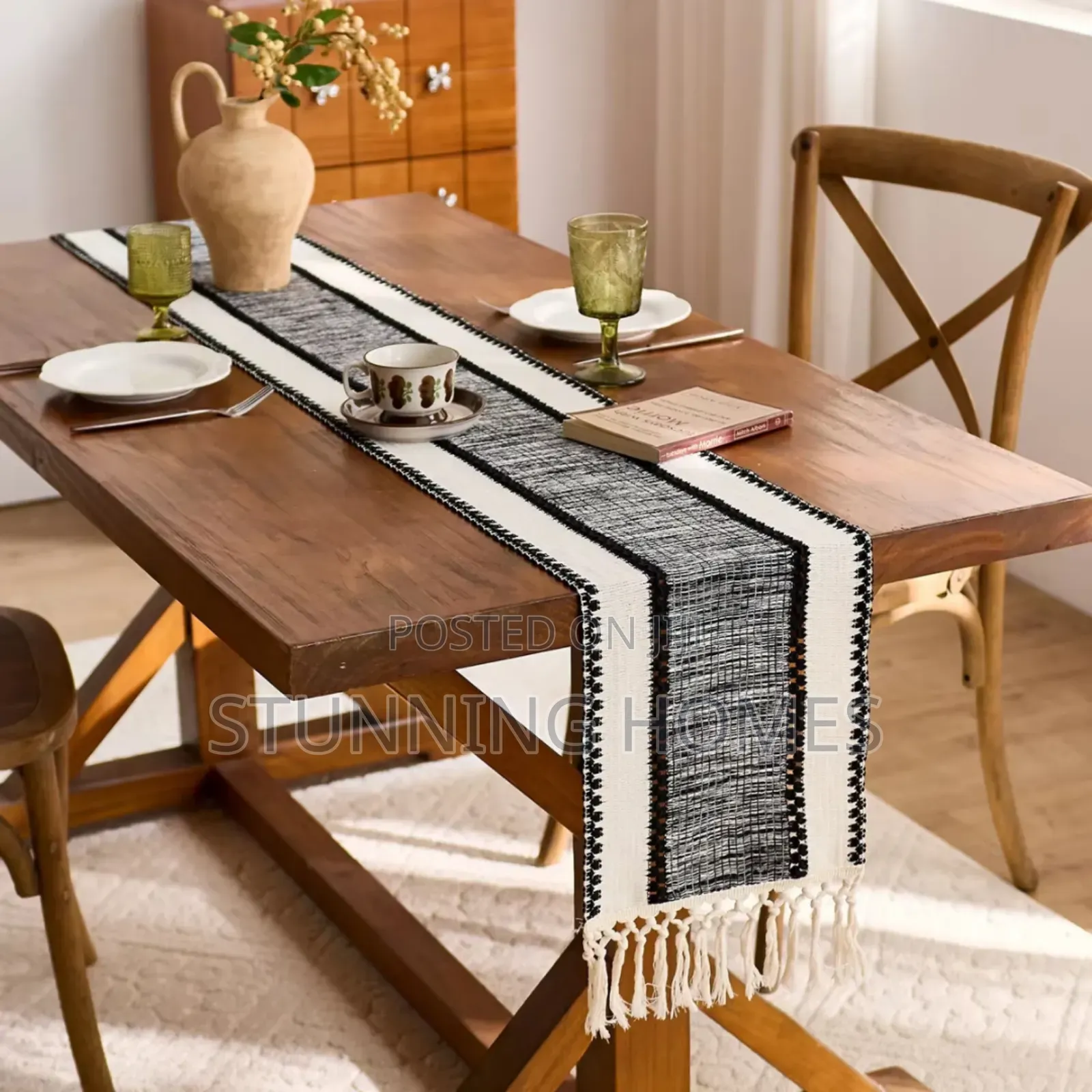 Black and White Woven Table Runner