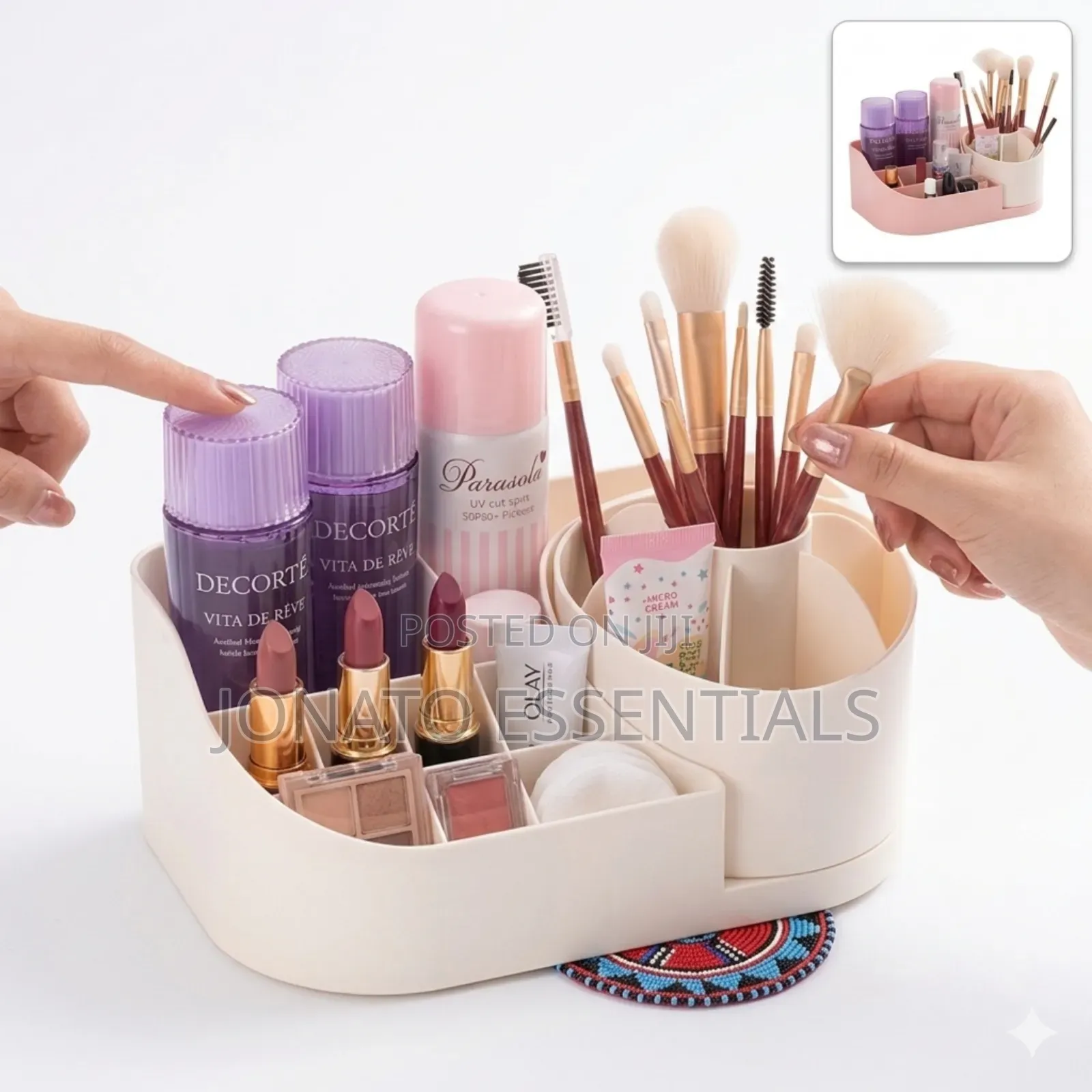 Makeup Organizer Box Cosmetic Storage Case With Brush Holder