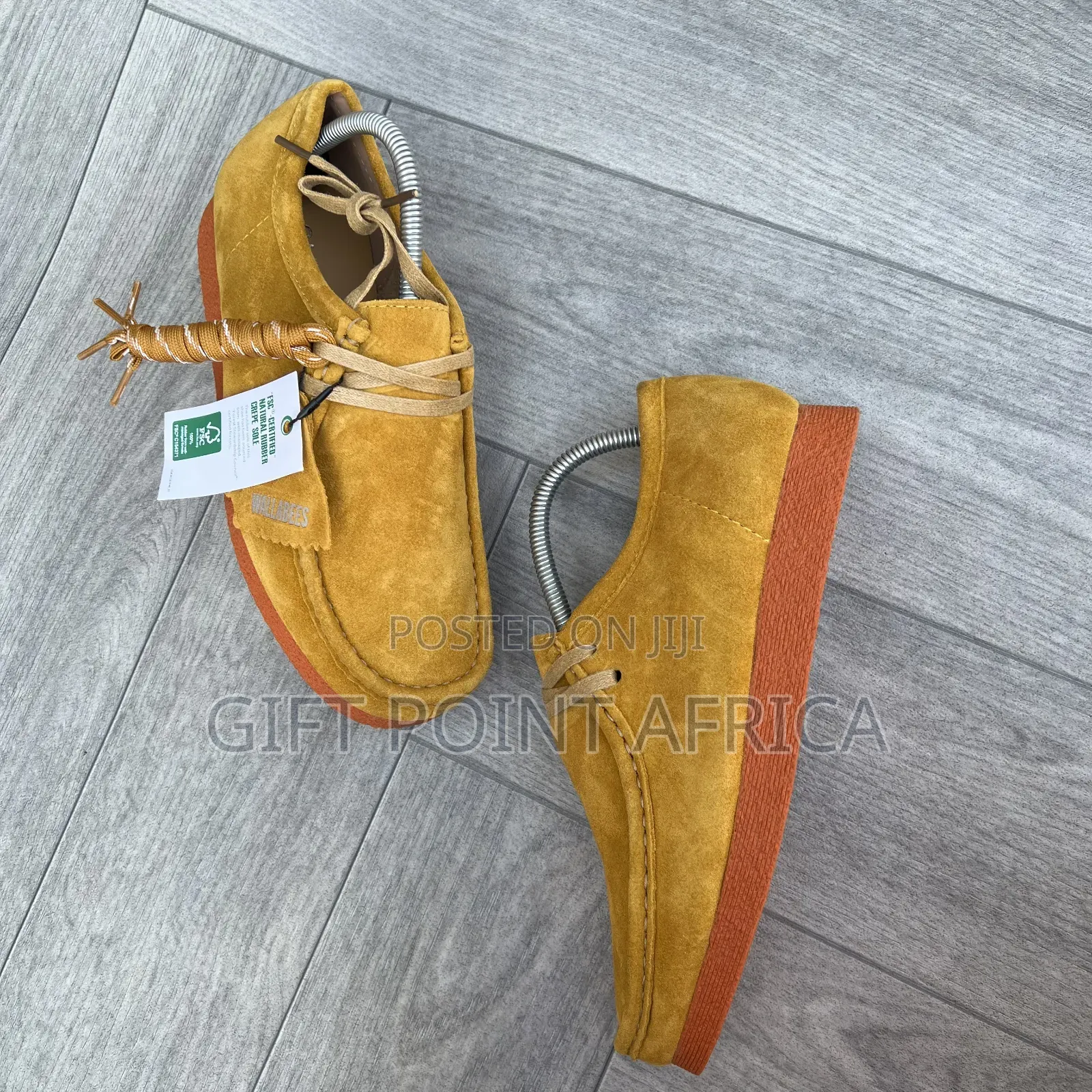 Yellow Hairy Suede Shoes Are the Clarks Originals Wallabee,