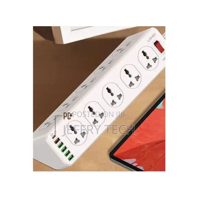 Ldnio 10-Hole Power Strip With 5 Usb Ports - White