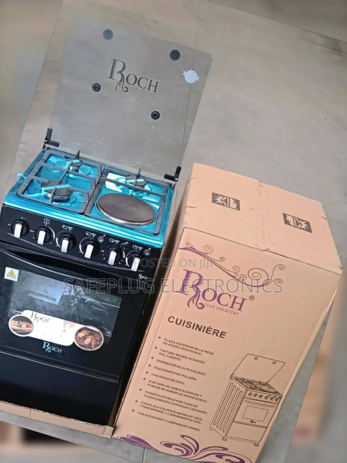 Roch Black Cooker 
Modern Design, Strong Burners, and Reliable