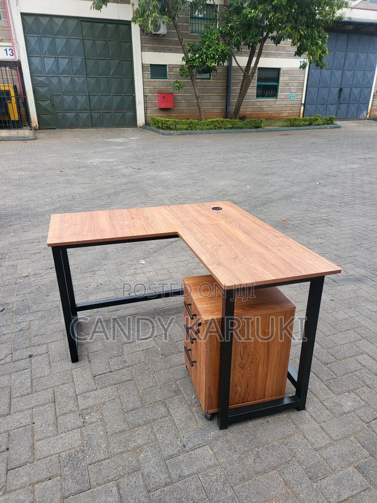 1.2m L Shaped Desk With Metallic Base Stand and Side Drawers