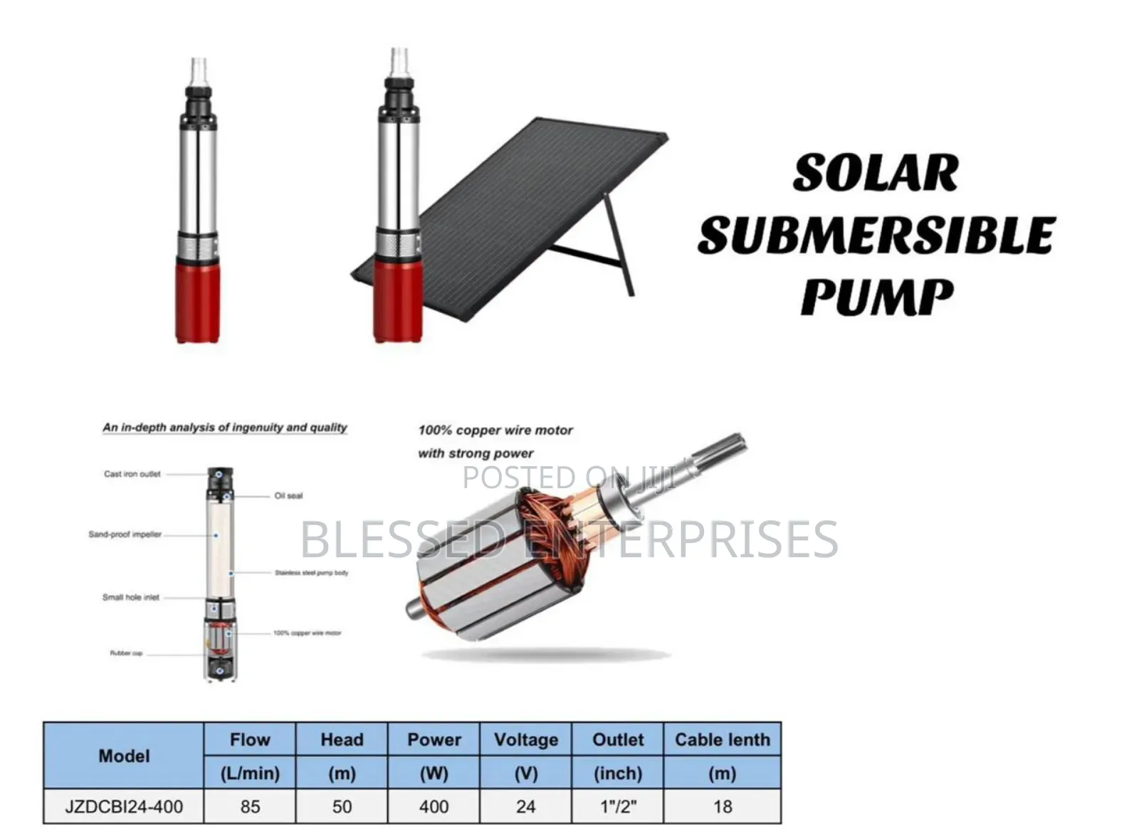 24v 400 Watts Premier Solar Submersible Pump 50 Meter