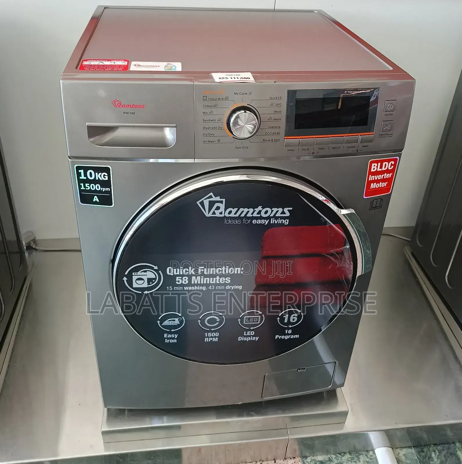 Ramtons Rw/160-10kg Washer + 6kg Dryer- Dark Silver (1yr Wrty)