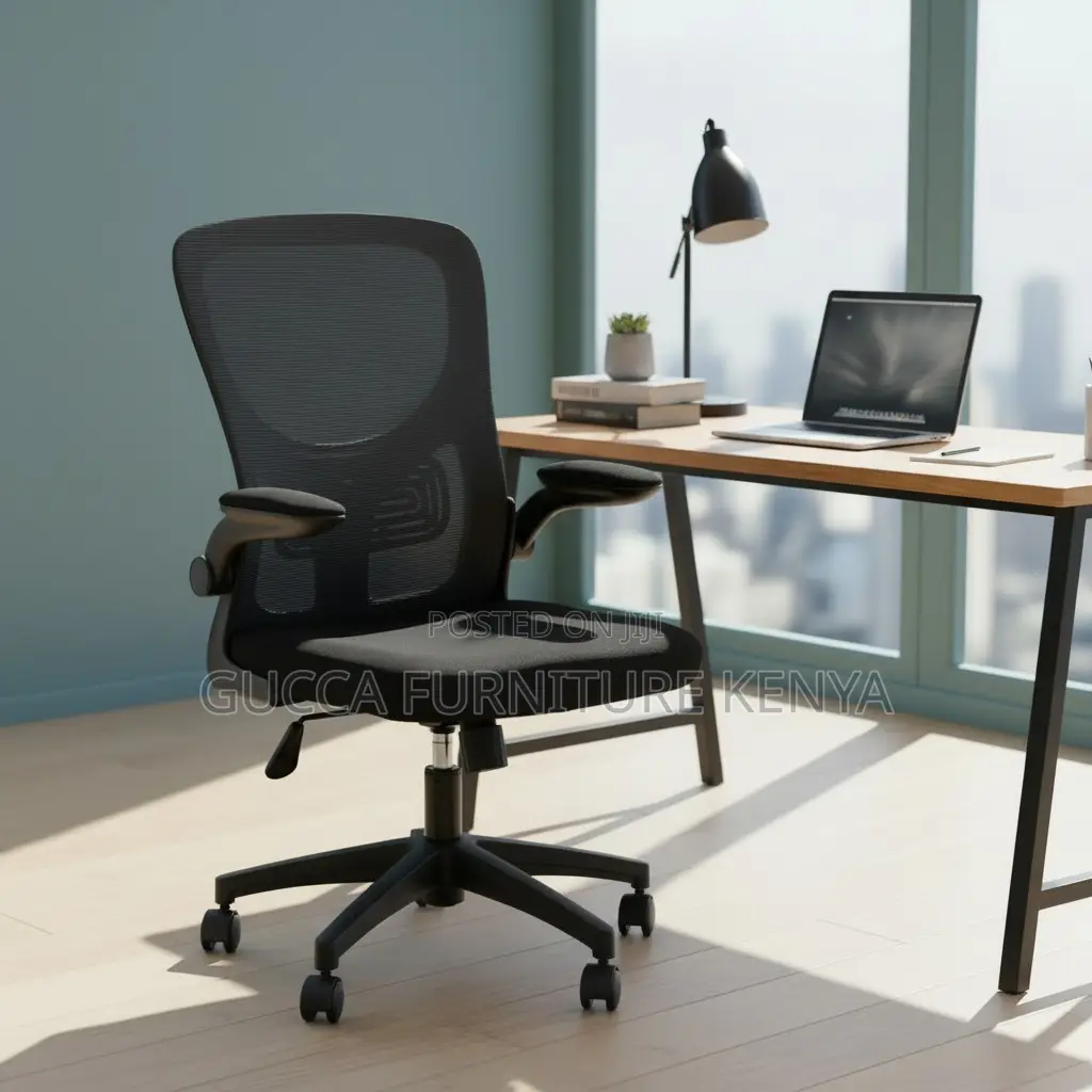 Orthopedic Mid-Back Swivel Chair With Flip Armrest
