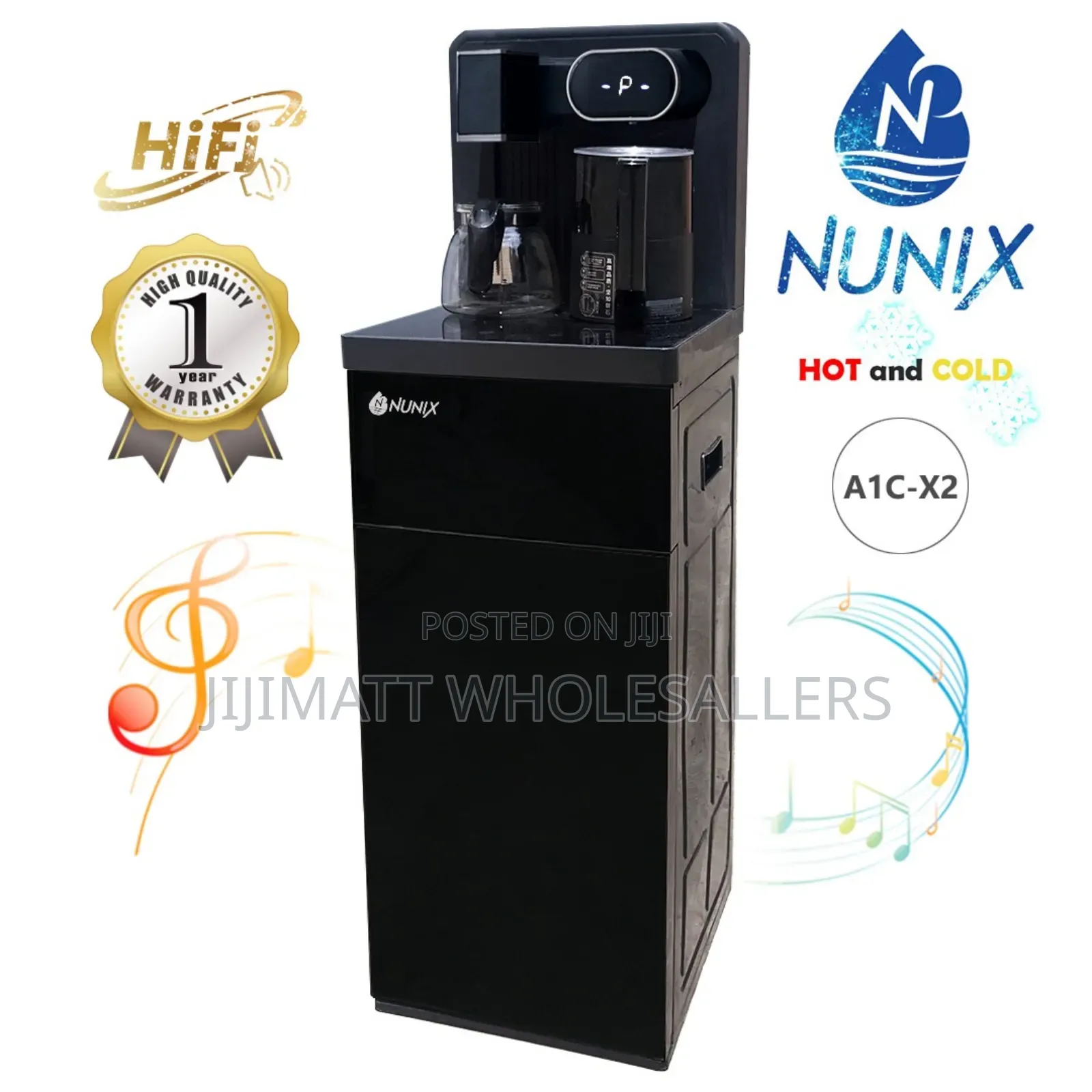 Black Nunix A1c-X2 Bottom Load Hot and Cold Water Dispenser