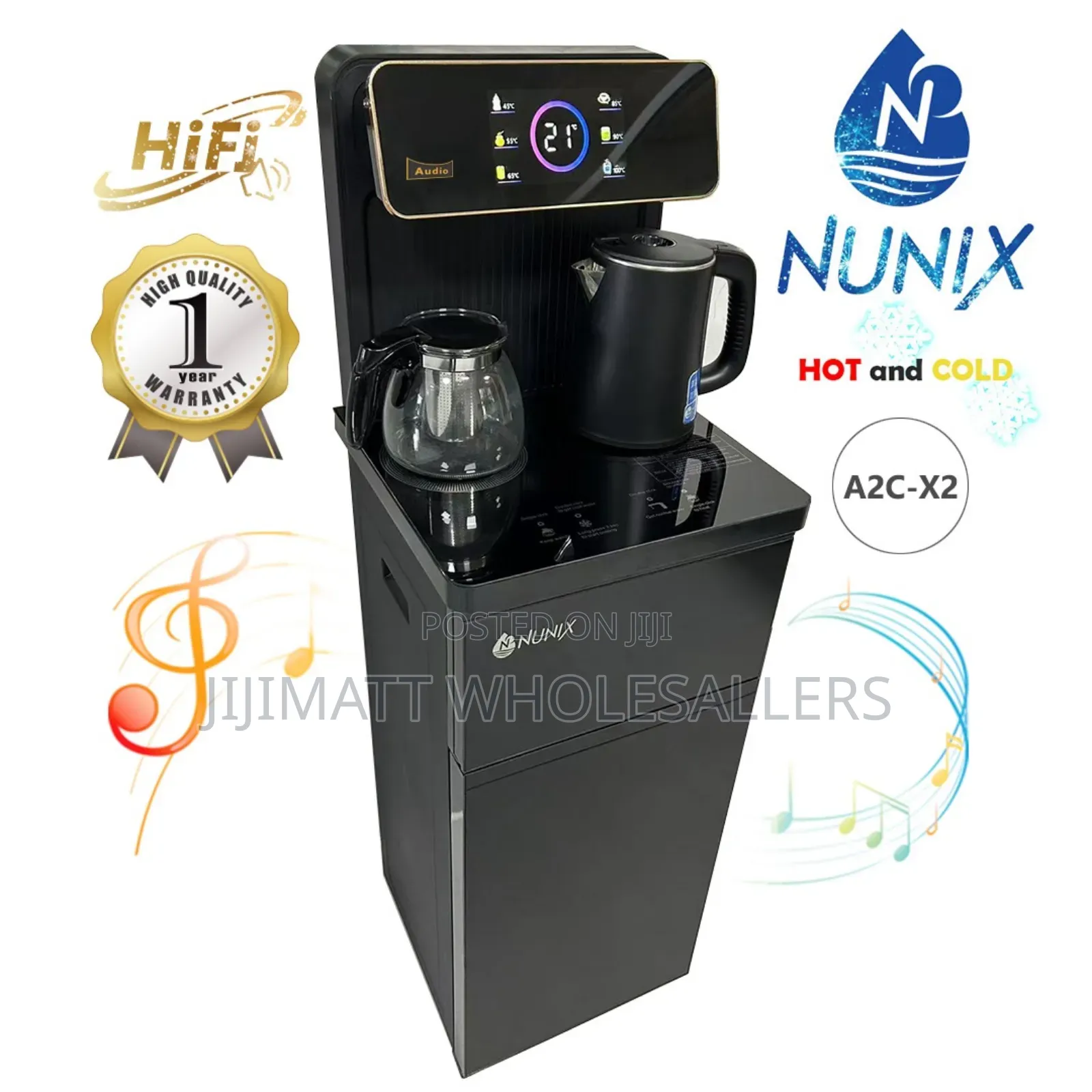 Black Nunix A2c-X2 Bottom Load Hot and Cold Water Dispenser