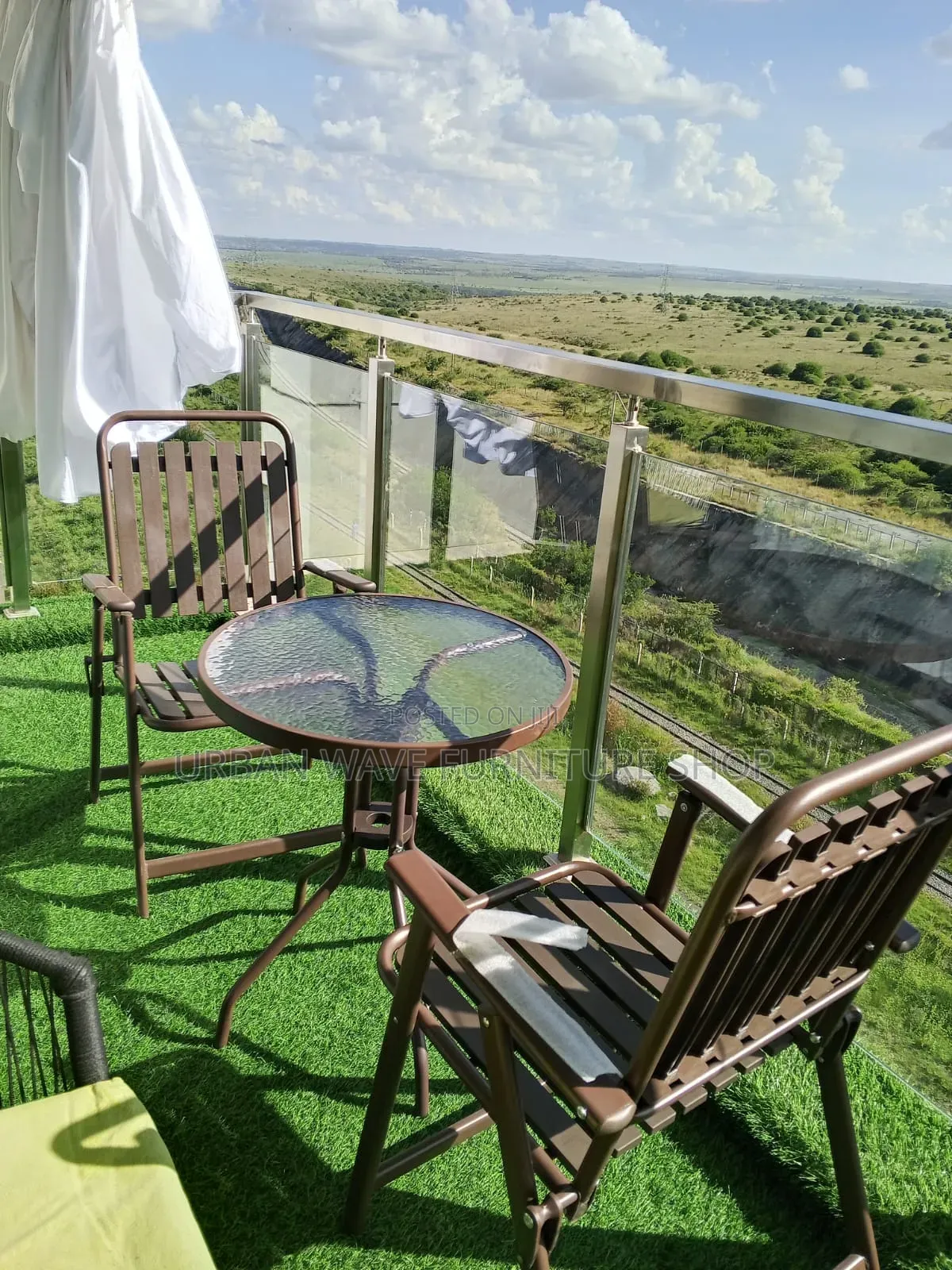 Foldable Chairs and Strong Glass Outdoor Garden Table