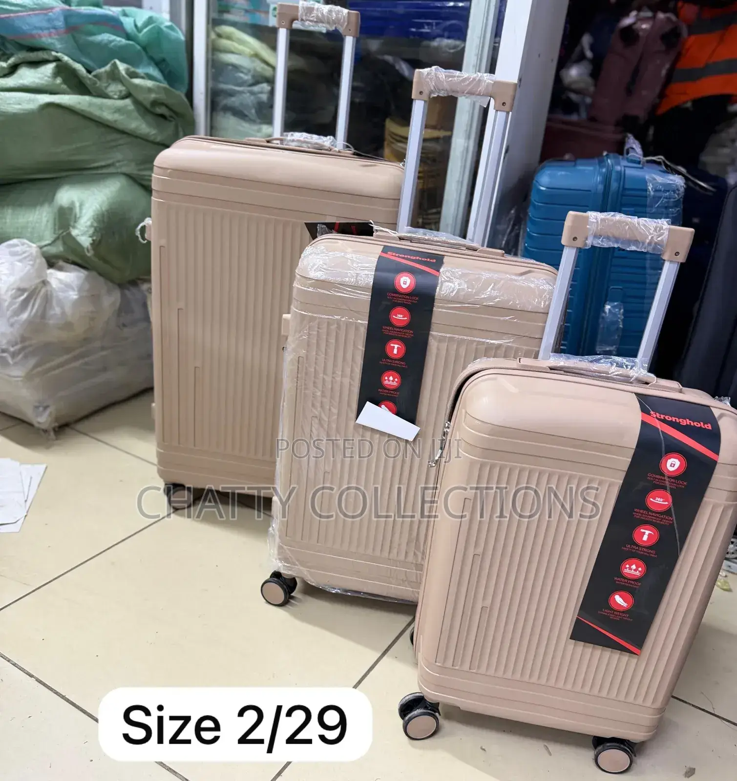 Beige 3 in 1 Beige Rubber Unbreakable Suitcase Size 2