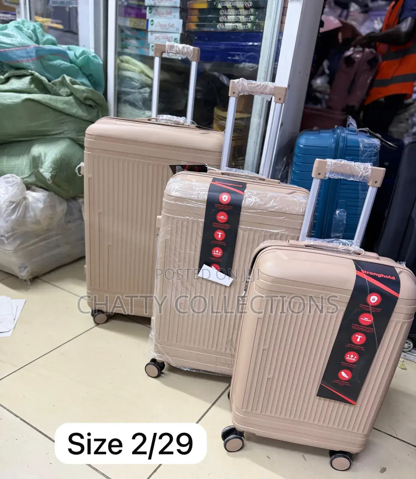 Beige 3 in 1 Beige Rubber Unbreakable Suitcase Size 2