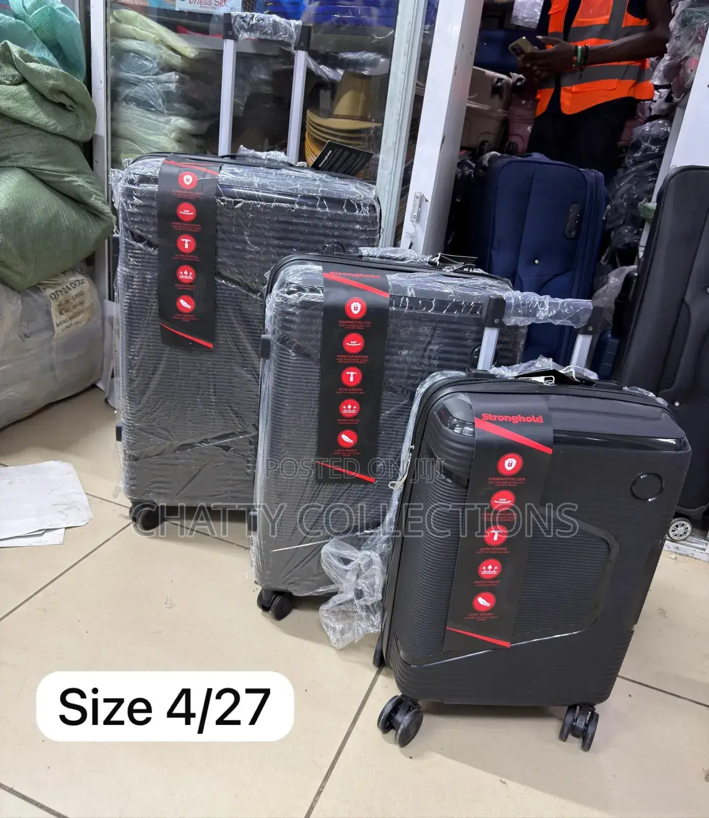Black 3 in 1 Rubber Unbreakable Suitcase Size 4 ( Pink)