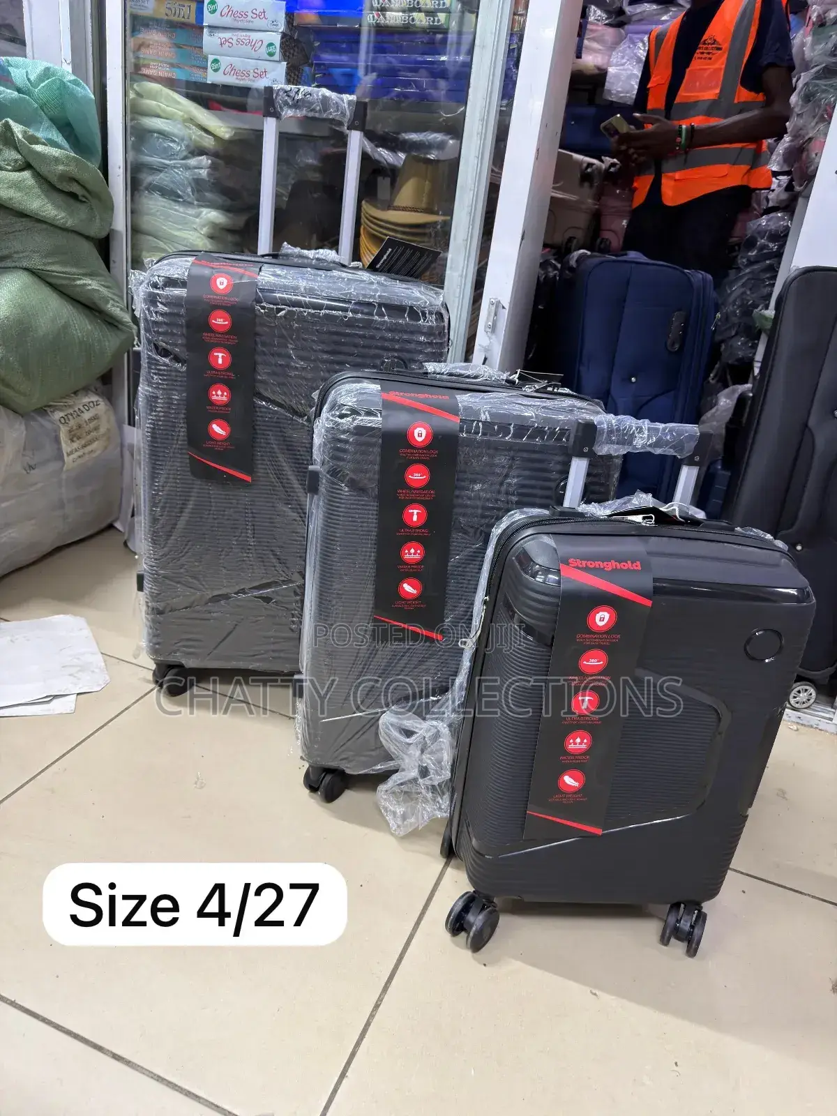 Black 3 in 1 Rubber Unbreakable Suitcase Size 4 ( Pink)