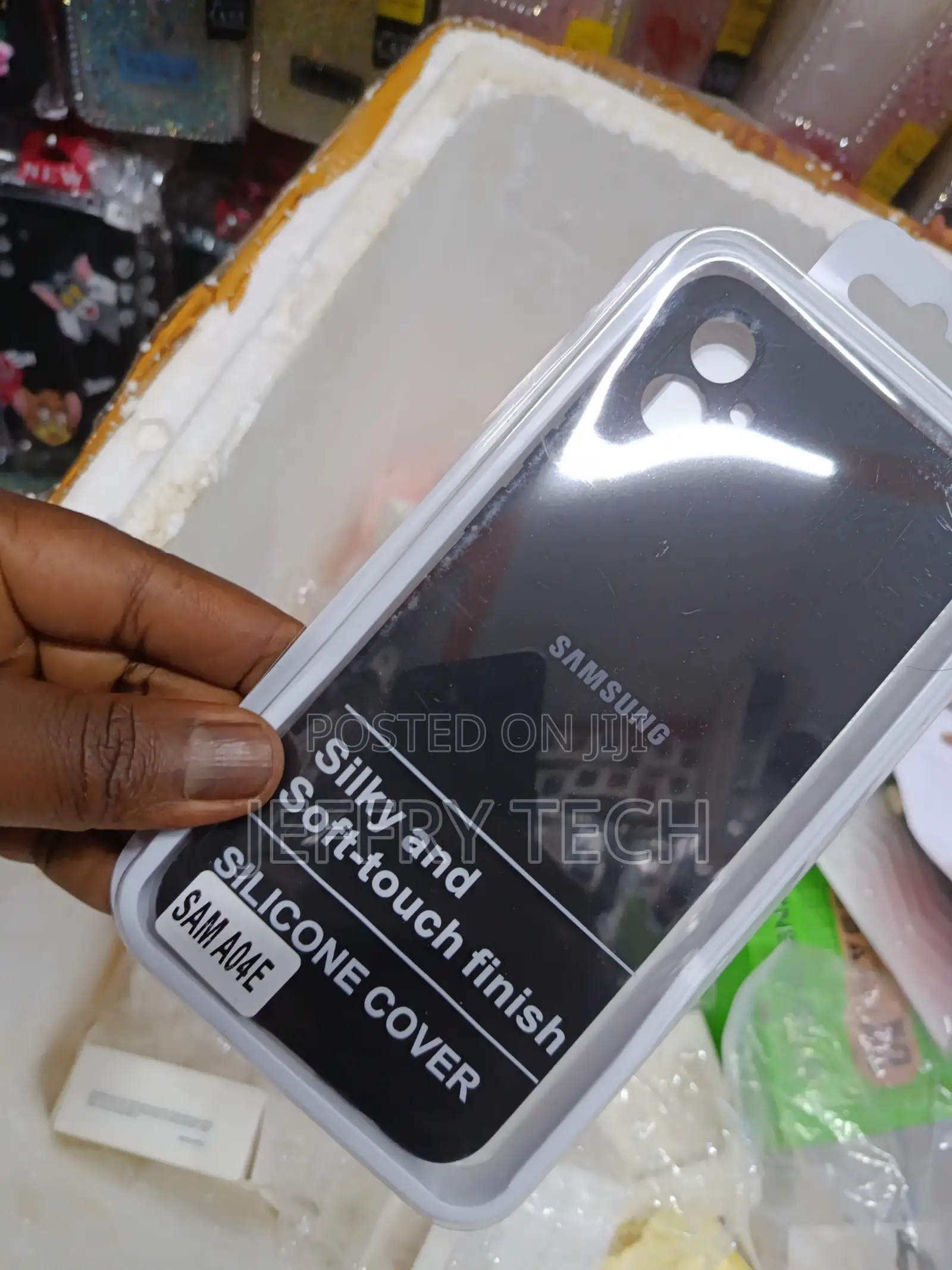Black Silicone Cover Case for Samsung Galaxy A04e Smartphone.