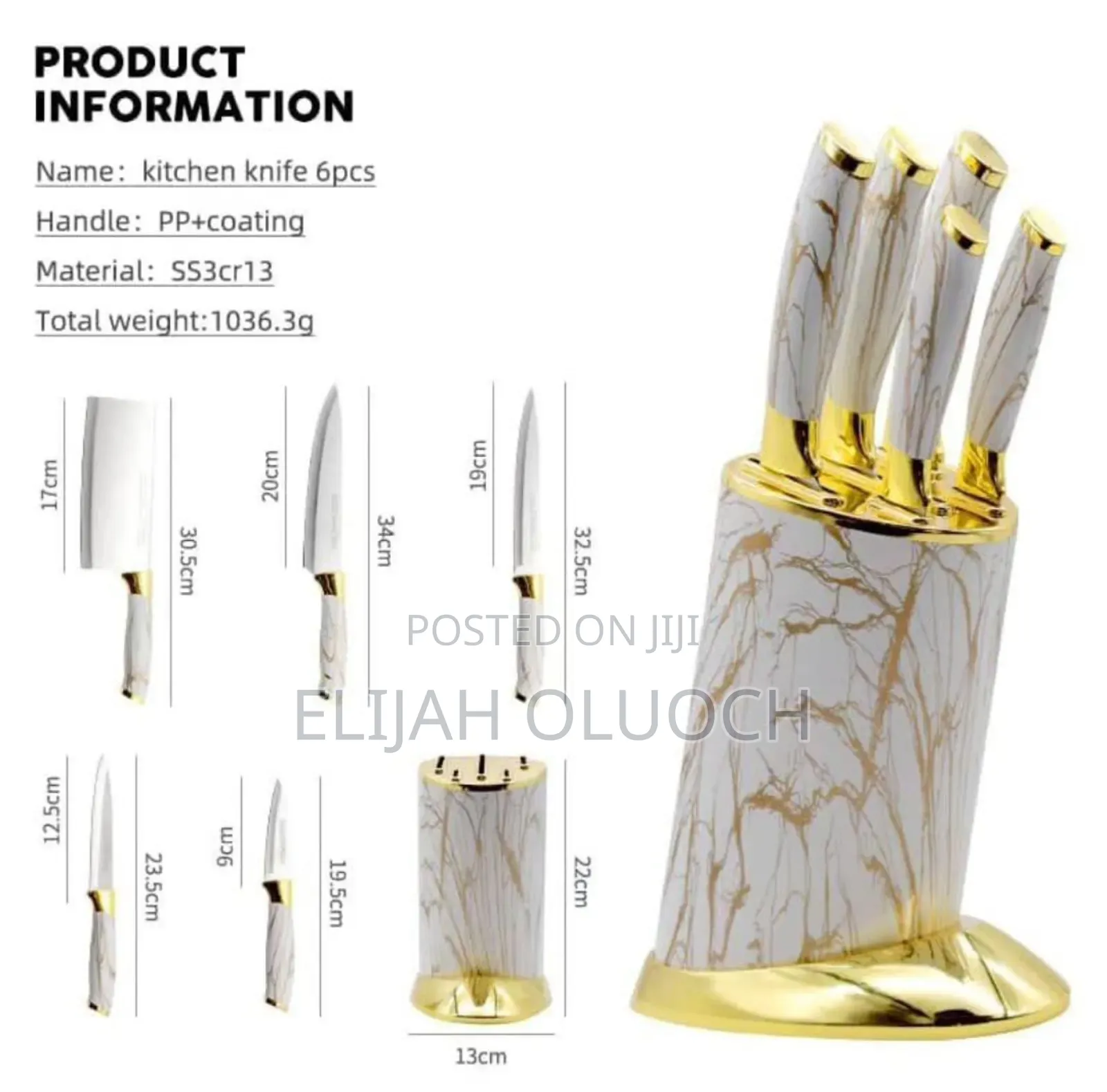 6pcs Kitchen Knife Sets With Round Stand and Gold Base Available