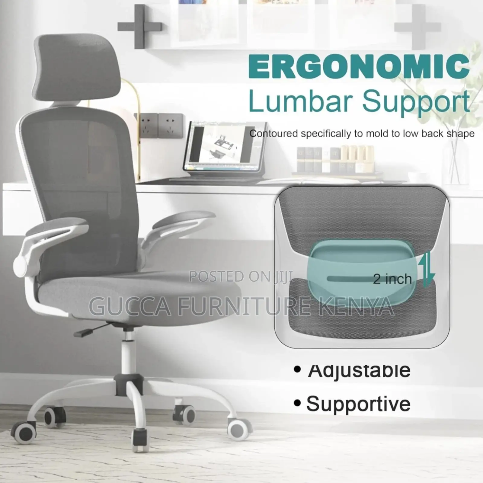 White Ergonomic Seat With Lumbar Support