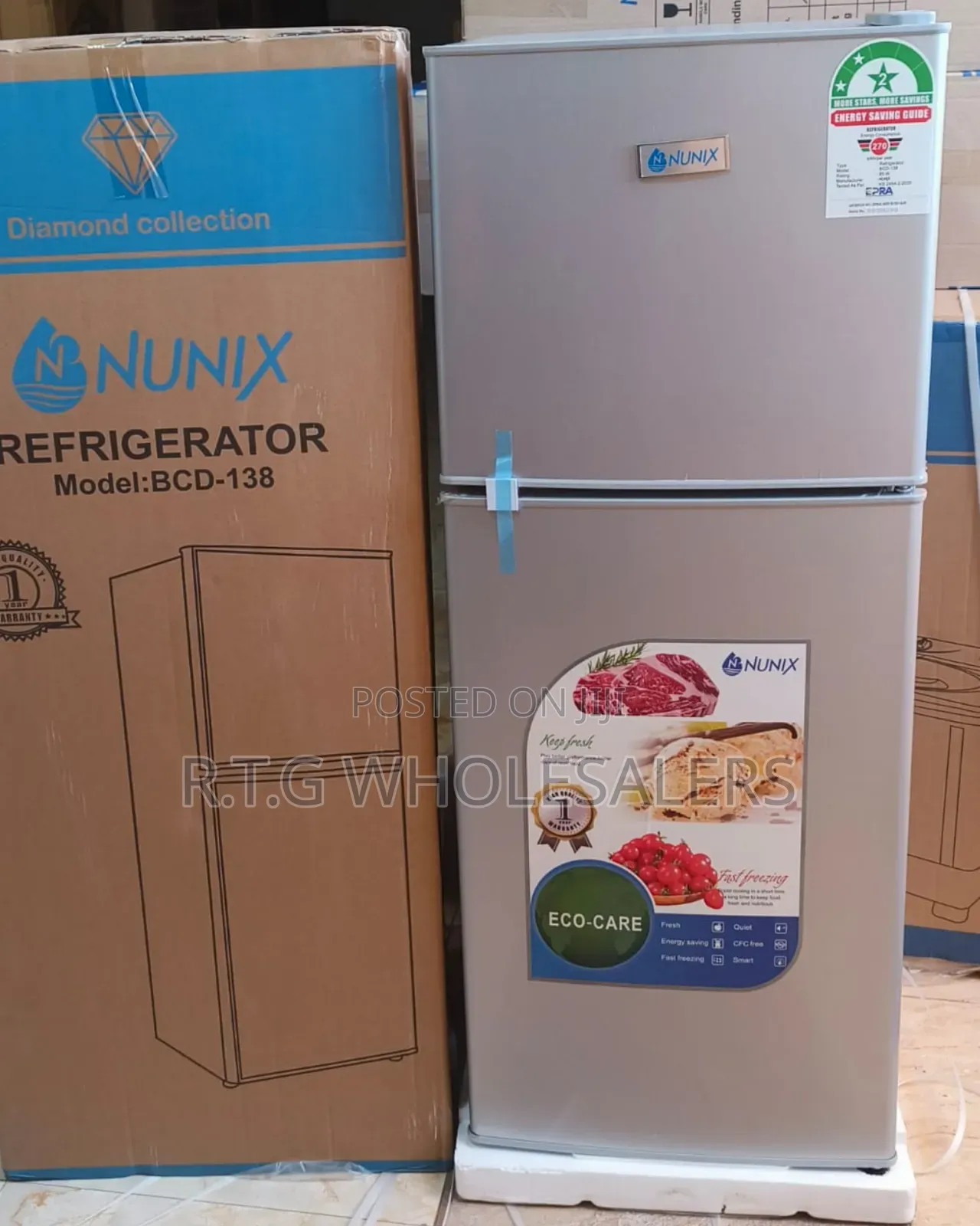 Nunix 138l 2-Door Refrigerator Energy Saving