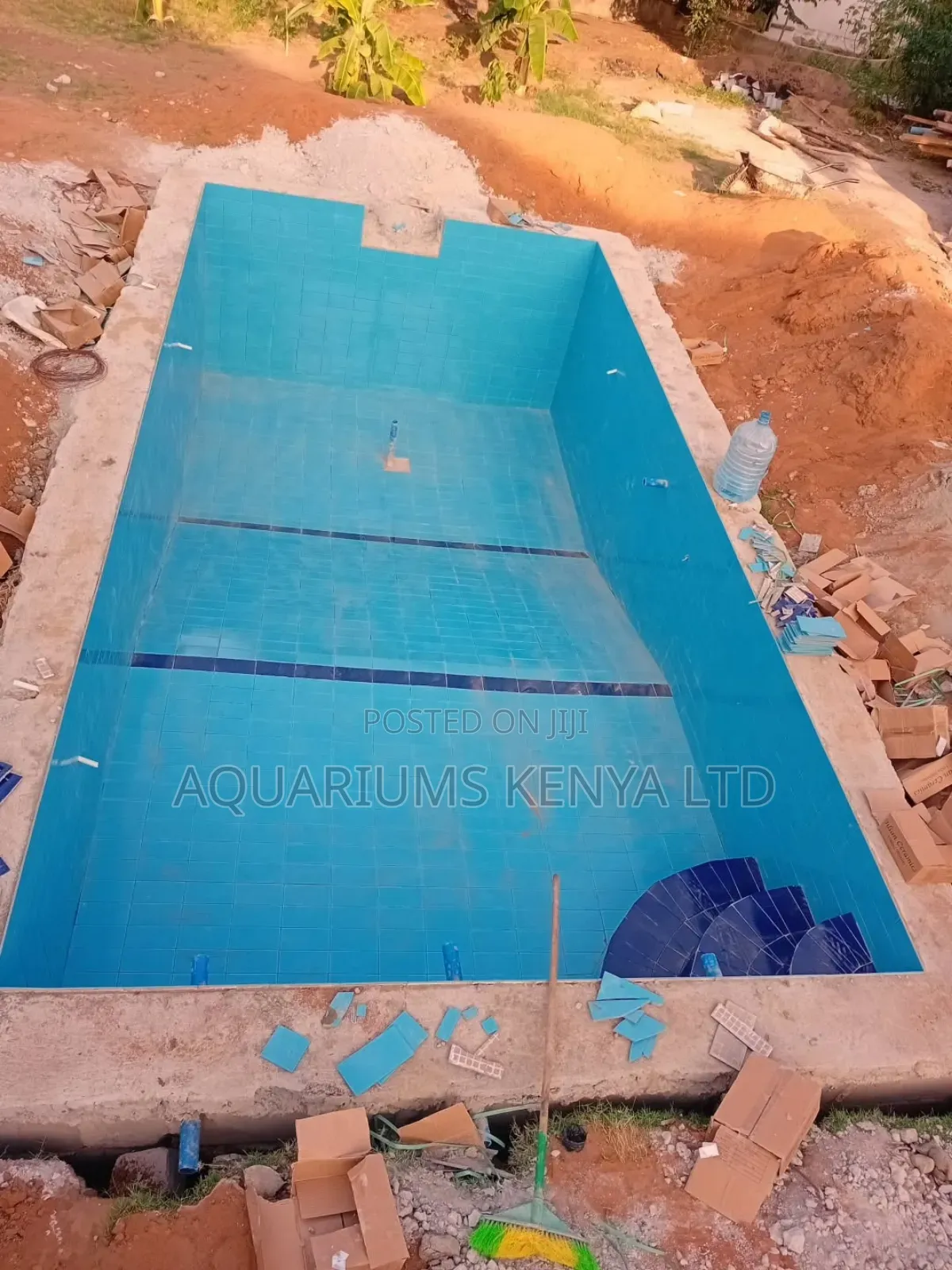 Blue Tiled Swimming Pool Construction – Professional Pool Contractor
