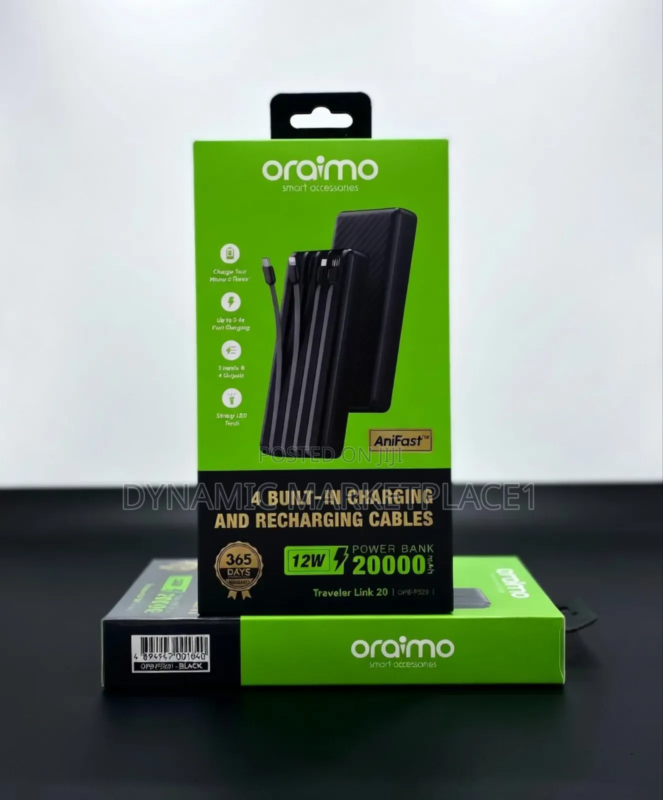 20000mah Power Bank With 4 Built-in Cables - 12w Fast Charging