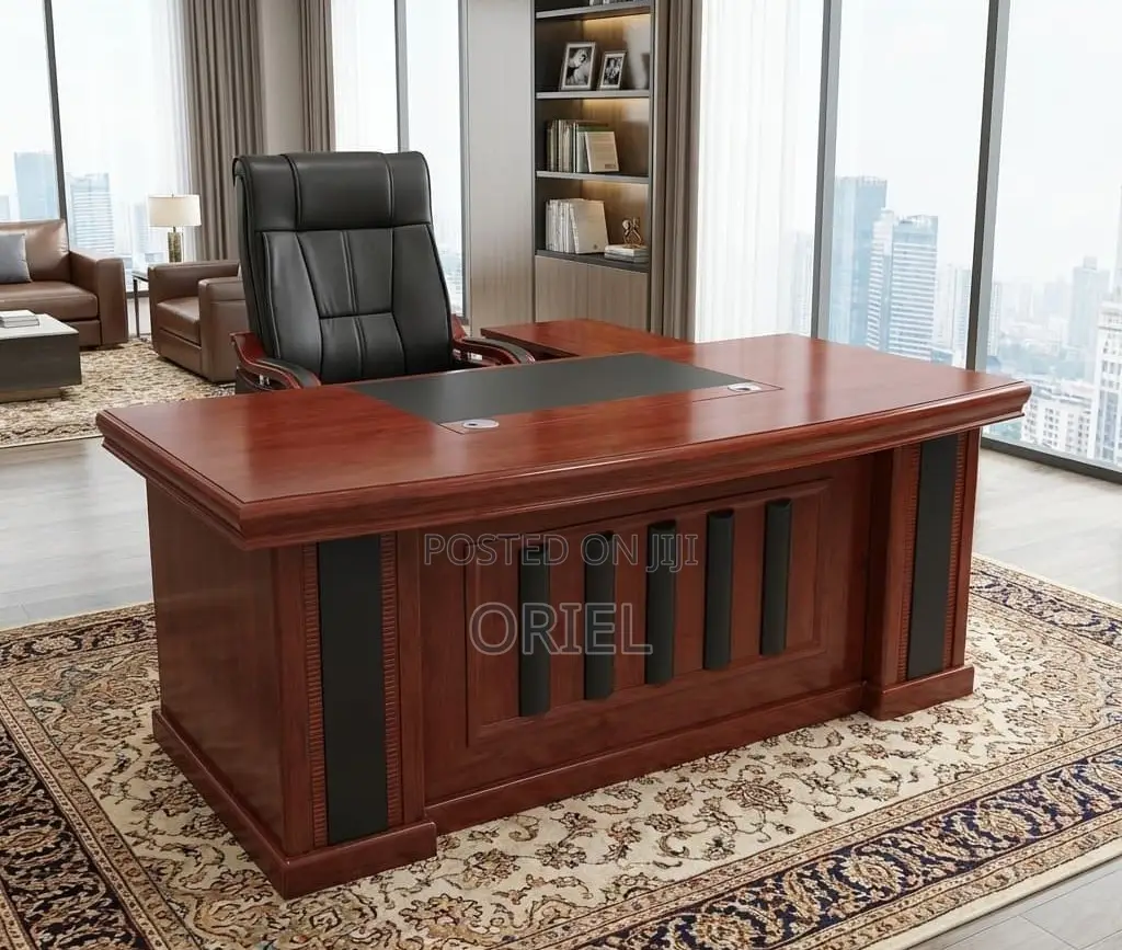 Office Desk : High-End 1.6m Executive L-Shaped Mahogany Office Desk