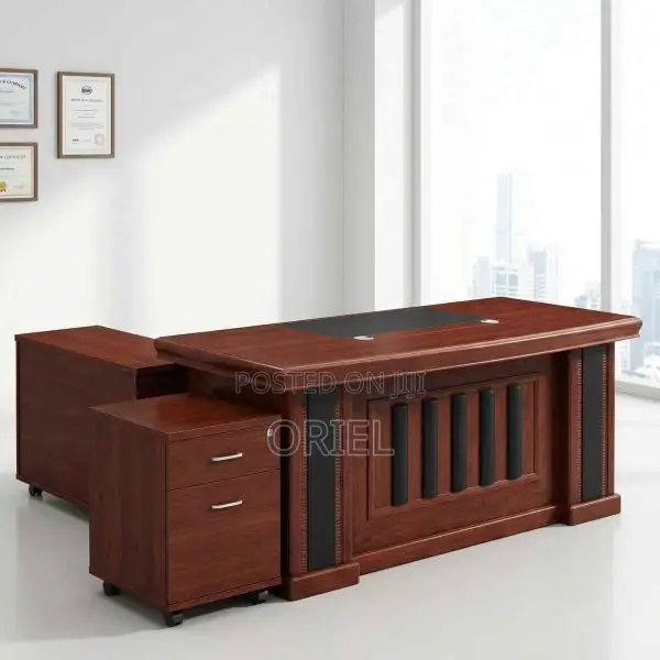 Office Desk : High-End 1.6m Executive L-Shaped Mahogany Office Desk