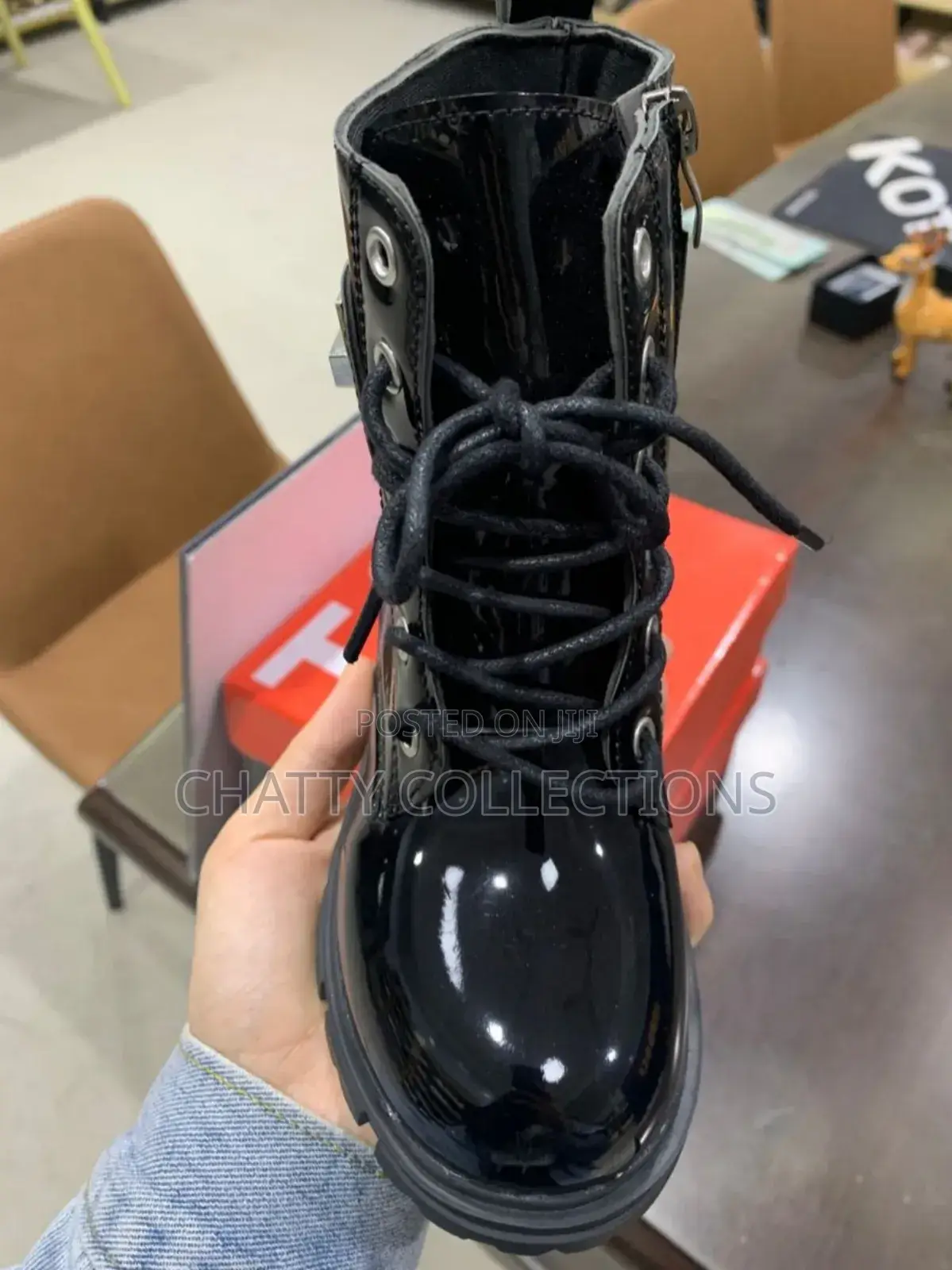Black Wetlook Shiny Unisex Kids Leather Boots Sizes: 21_38