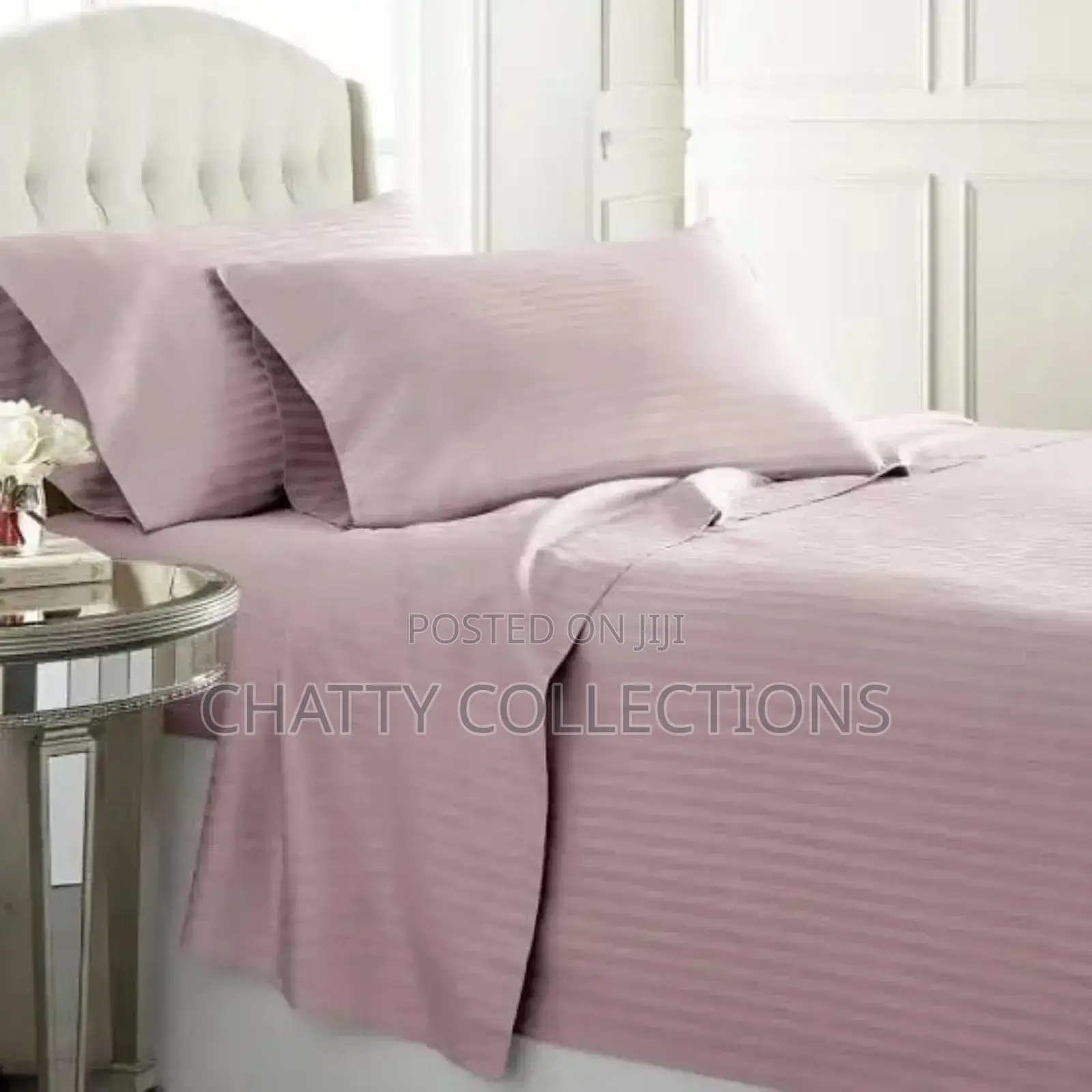 6 by 6 Peach Stripped Bedsheets Set With Two Pillow Cases