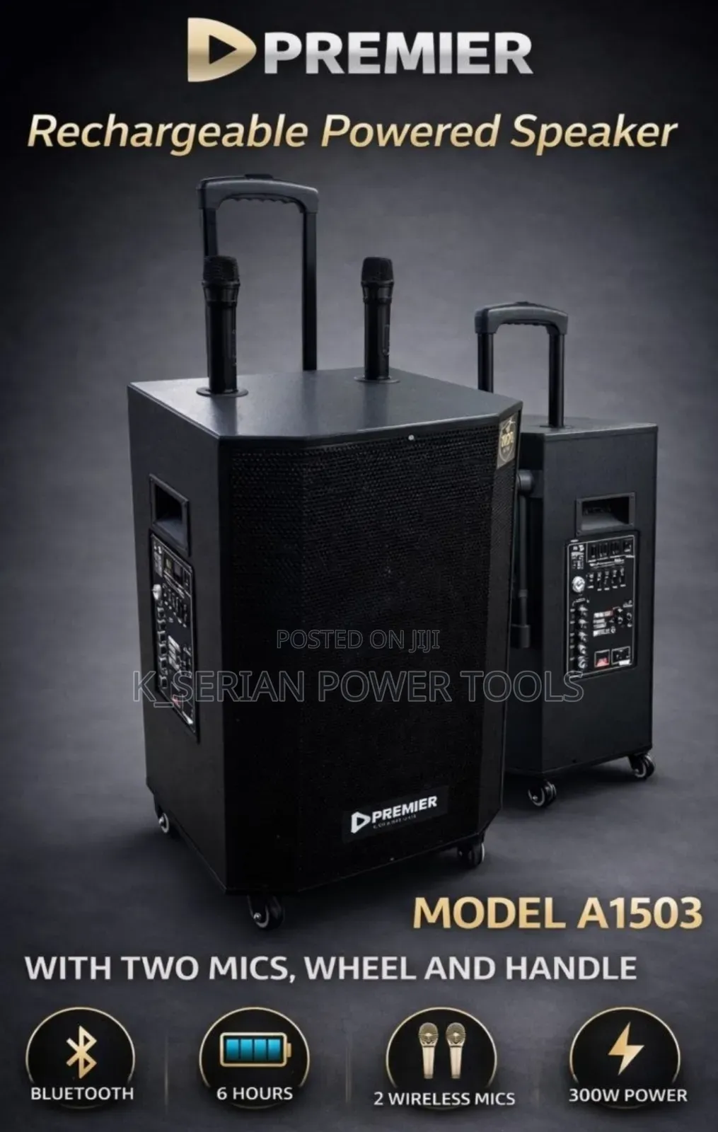 Rechargeable Powerful Speaker With Wheels and 2 Microphone/Speaker
