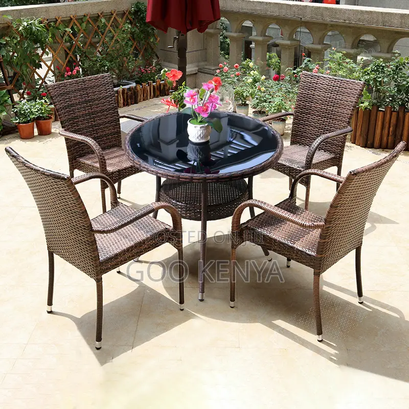 Outdoor Rattan; All-Weather 4 Seater Rattan Outdoor Dining Set