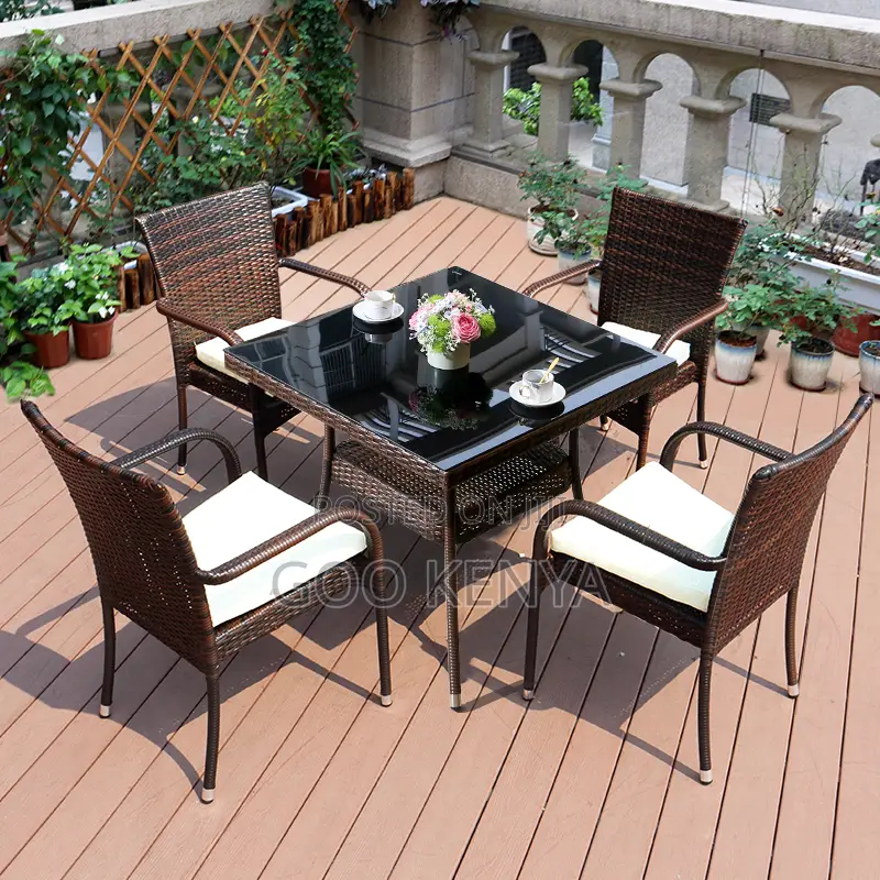 Outdoor Rattan; All-Weather 4 Seater Rattan Outdoor Dining Set