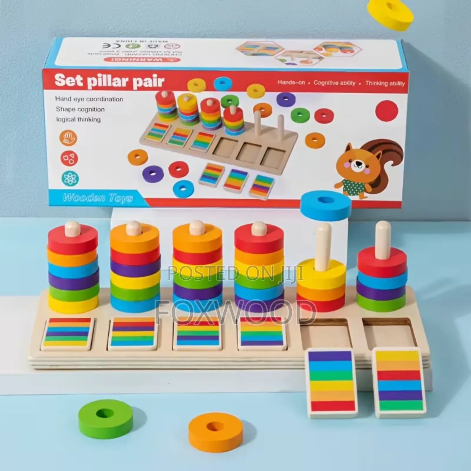 Wooden Montessori Color Matching Pillar Pair Set