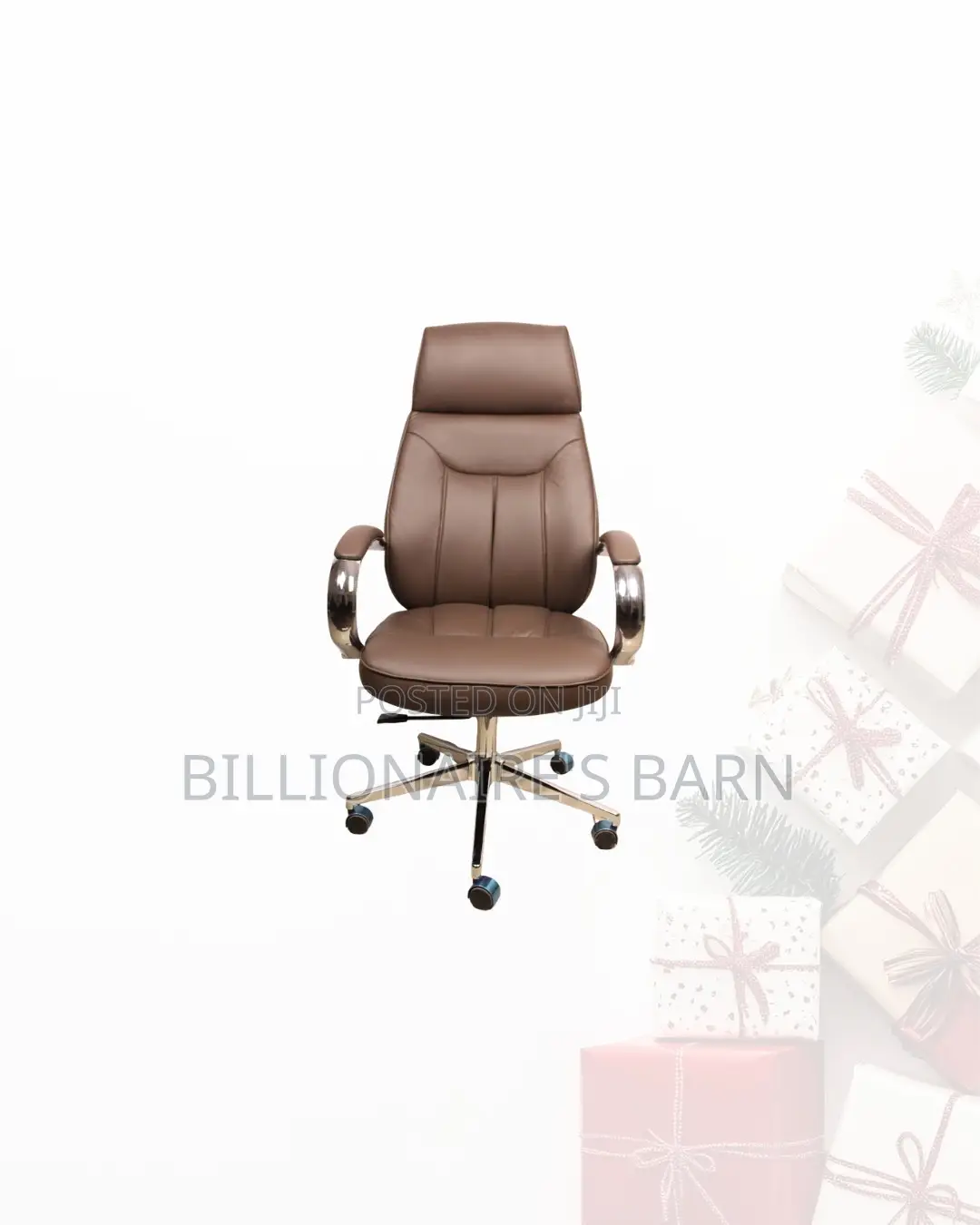 Brown Executive Leather Office Chair High Back Chrome Base Ergonomic