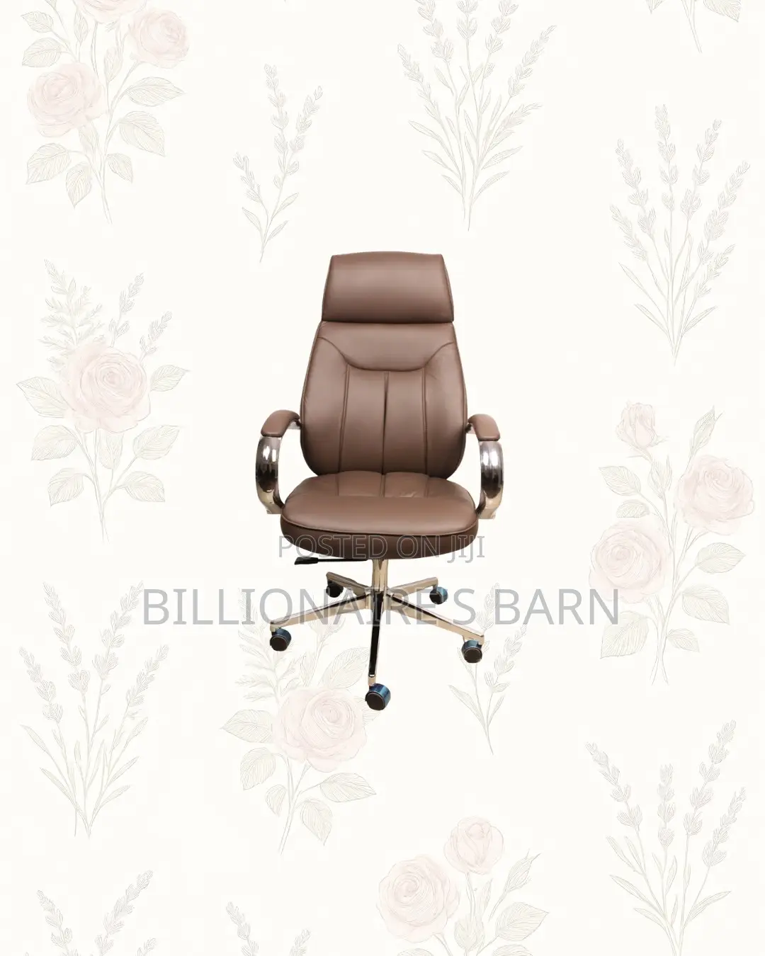 Brown Executive Leather Office Chair High Back Chrome Base Solution