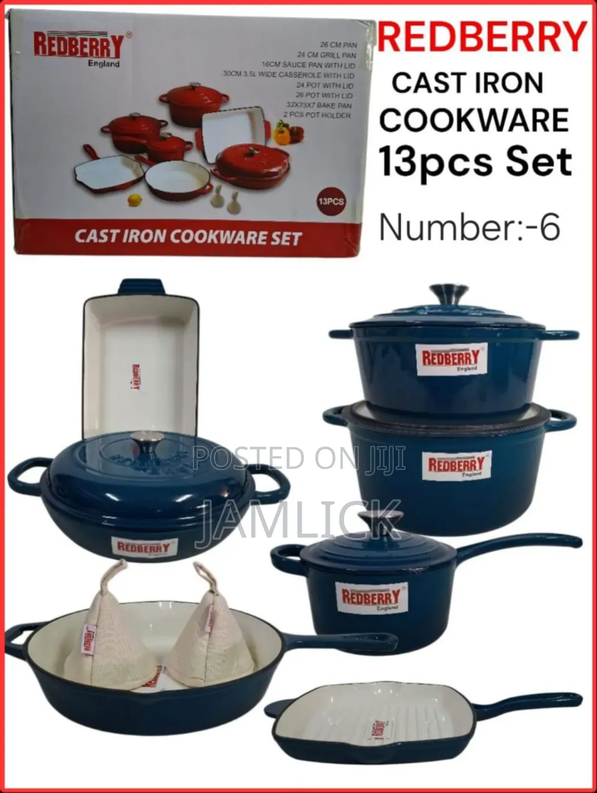 Redberry 13pcs Premium Enamel Coated Cast Iron Cookware Set – Red